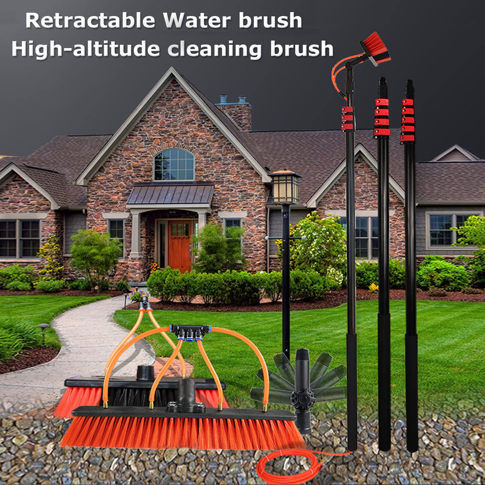ANUU Water Fed Pole Kit - 36FT/10.8M Aluminum Window Cleaning System with Hose & 30cm Brush | Professional Outdoor Window, Solar Panel & High-Rise Surface Cleaner | Perfect for Residential, Commercial & Hard-to-Reach Areas