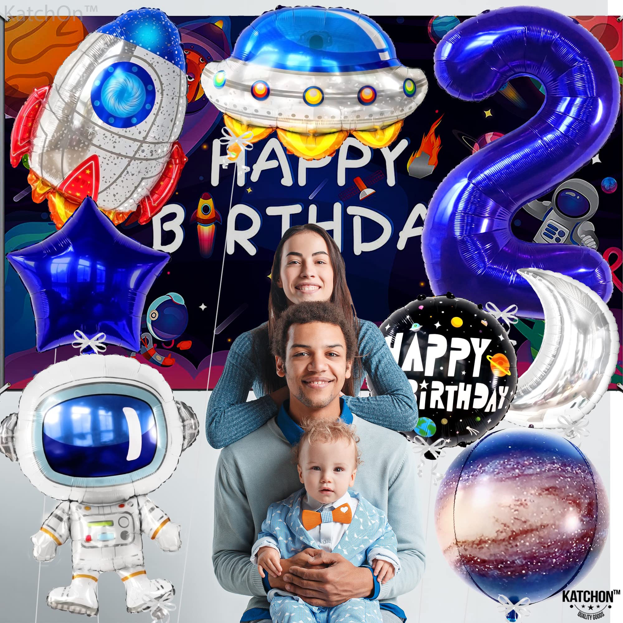 40 Inch Two The Moon Balloons - Large Galaxy Birthday Decorations for Boys | Outer Space Party Supplies | Perfect for Space Themed Birthday Parties, Baby Showers & Cosmic Celebrations