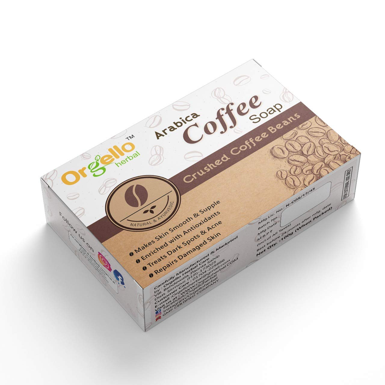 Orgello Herbal Arabica Coffee Soap (2 x 100g) - Natural Deodorant Soap for Men & Women with Anti-Pollution Effect - Deep Cleansing & Dirt Removal - Perfect for Daily Skincare & Travel