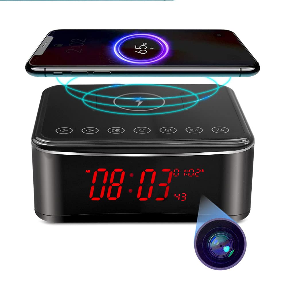 4K Hidden Spy Camera Alarm Clock with Bluetooth Speaker & Wireless Charger - 160° Wide Angle, Night Vision, Motion Detection, 2.4/5Ghz WiFi - Perfect for Home Security, Nanny Monitoring & Office Surveillance