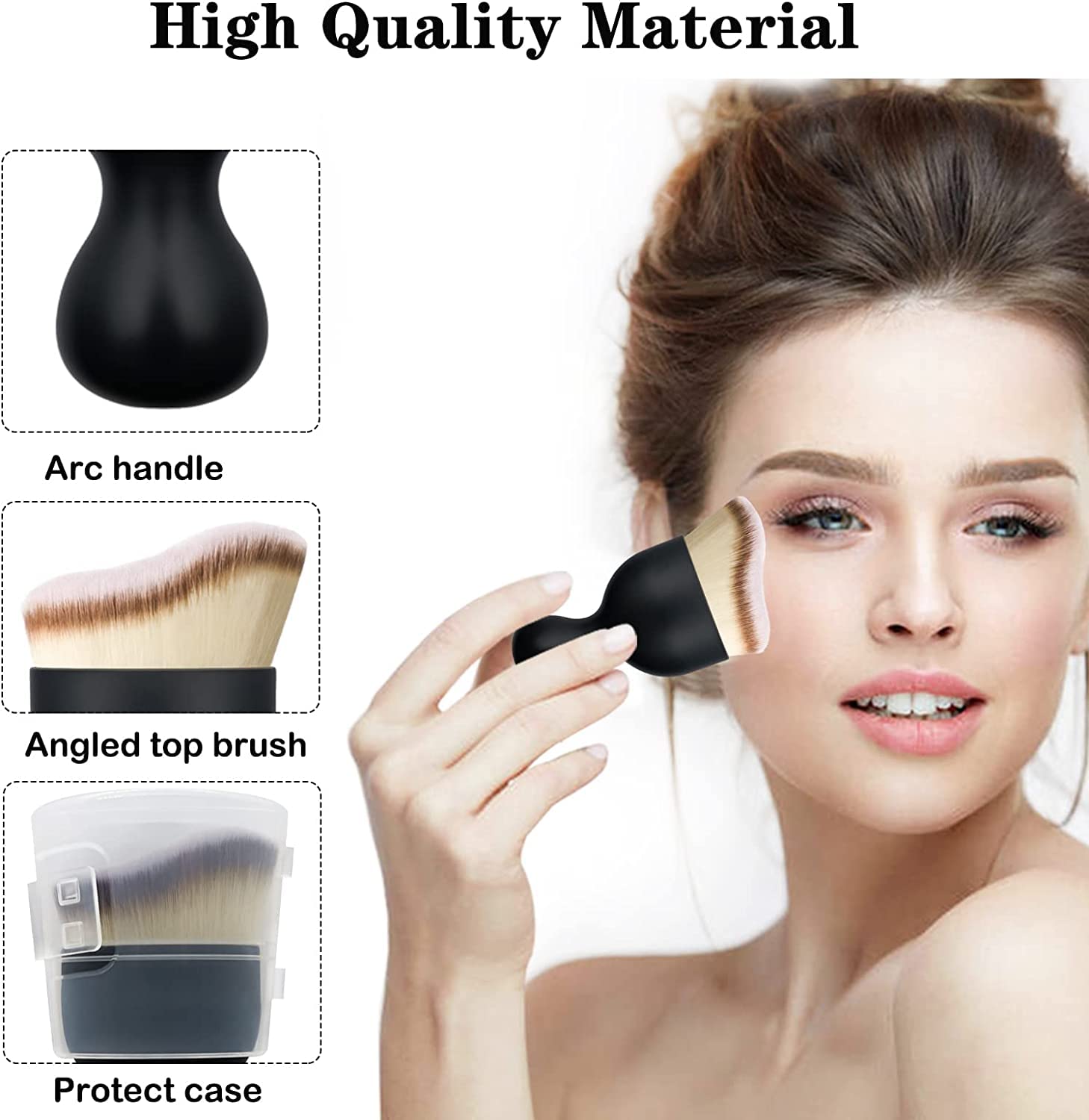 TCCO Foundation Makeup Brush - Flat Kabuki for Liquid, Cream & Powder - Travel-Friendly with Case for On-the-Go Beauty
