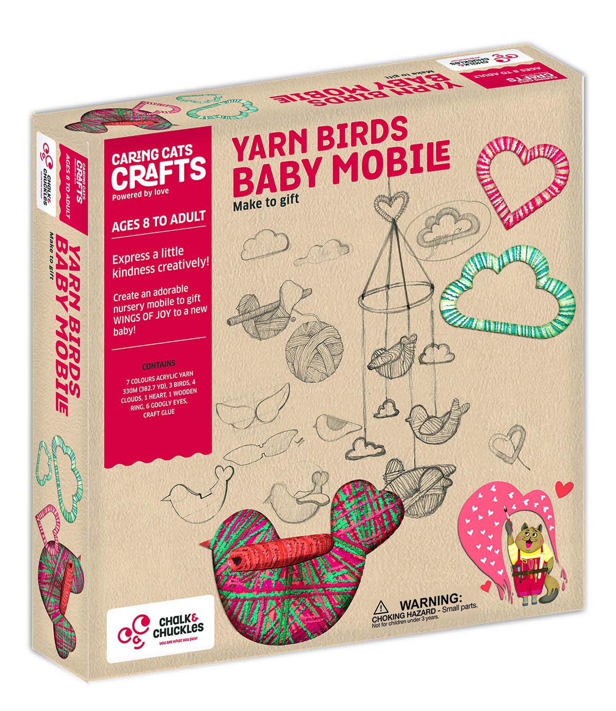 Chalk & Chuckles Yarn Birds Baby Mobile - Handmade String Craft Kit for Toddlers & Kids | Nursery Decor, Early Learning Toy, DIY Activity for Fine Motor Skills Development