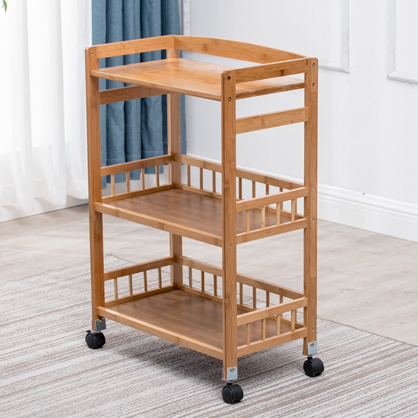 DYRABREST 3-Tier Rolling Kitchen Cart with 4 Wheels - Wooden Storage Shelves & Basket - Mobile Bar Cart for Kitchen, Dining Room, or Party (20.8 x 11.8 x 31.4 Inches) - Perfect for Serving Food, Drinks, or Organizing Spices & Liquor Bottles