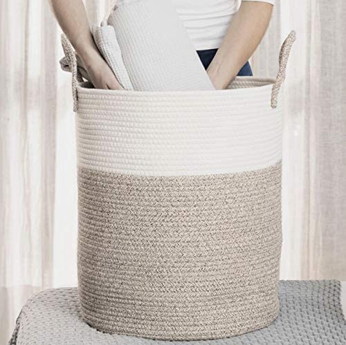 OrganiHaus XXL Woven Rope Laundry Basket - Large 38x45cm Hamper for Blankets, Baby Clothes & Nursery Storage | Natural Brown Scandinavian Home Decor Basket for Bedroom, Bathroom & Laundry Room Organization