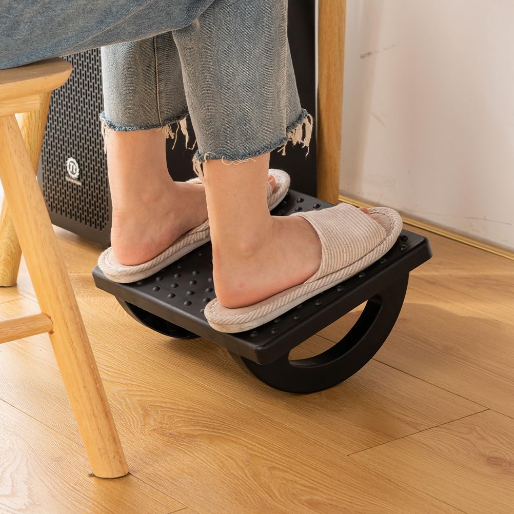 Ergonomic Adjustable Height Foot Rest for Under Desk - Office Foot Stool with Large Roller Massage - Black (Perfect for Work, Home Office & Gaming Setup)