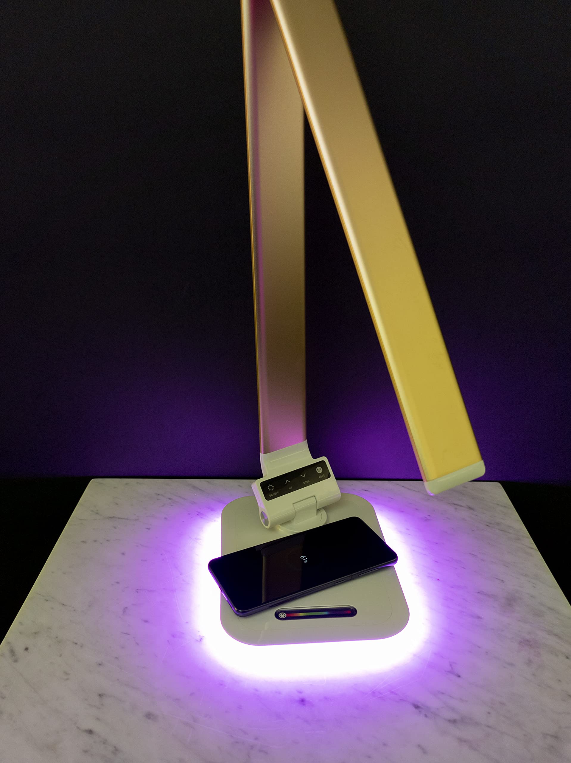 RGB LED Desk Lamp with Wireless Charger & USB Port - Dimmable Touch Control, Rose Gold - Perfect for Home Office, Gaming Setup & Nightstand Lighting