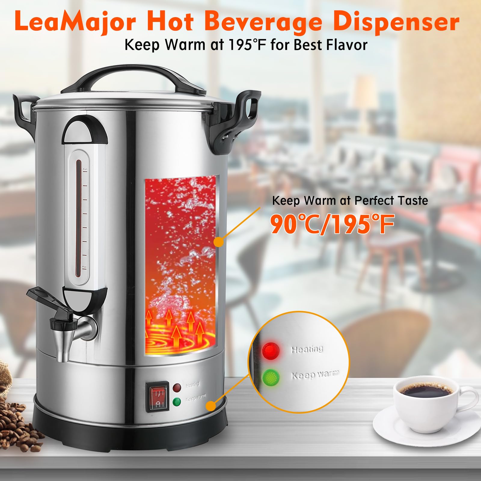 100 Cup Commercial Coffee Urn - Stainless Steel Industrial Hot Beverage Dispenser & Percolator - 1300W Catering Coffee Maker for Events, Parties, Restaurants & Large Gatherings - Perfect for Wedding Receptions, Office Meetings & Church Functions
