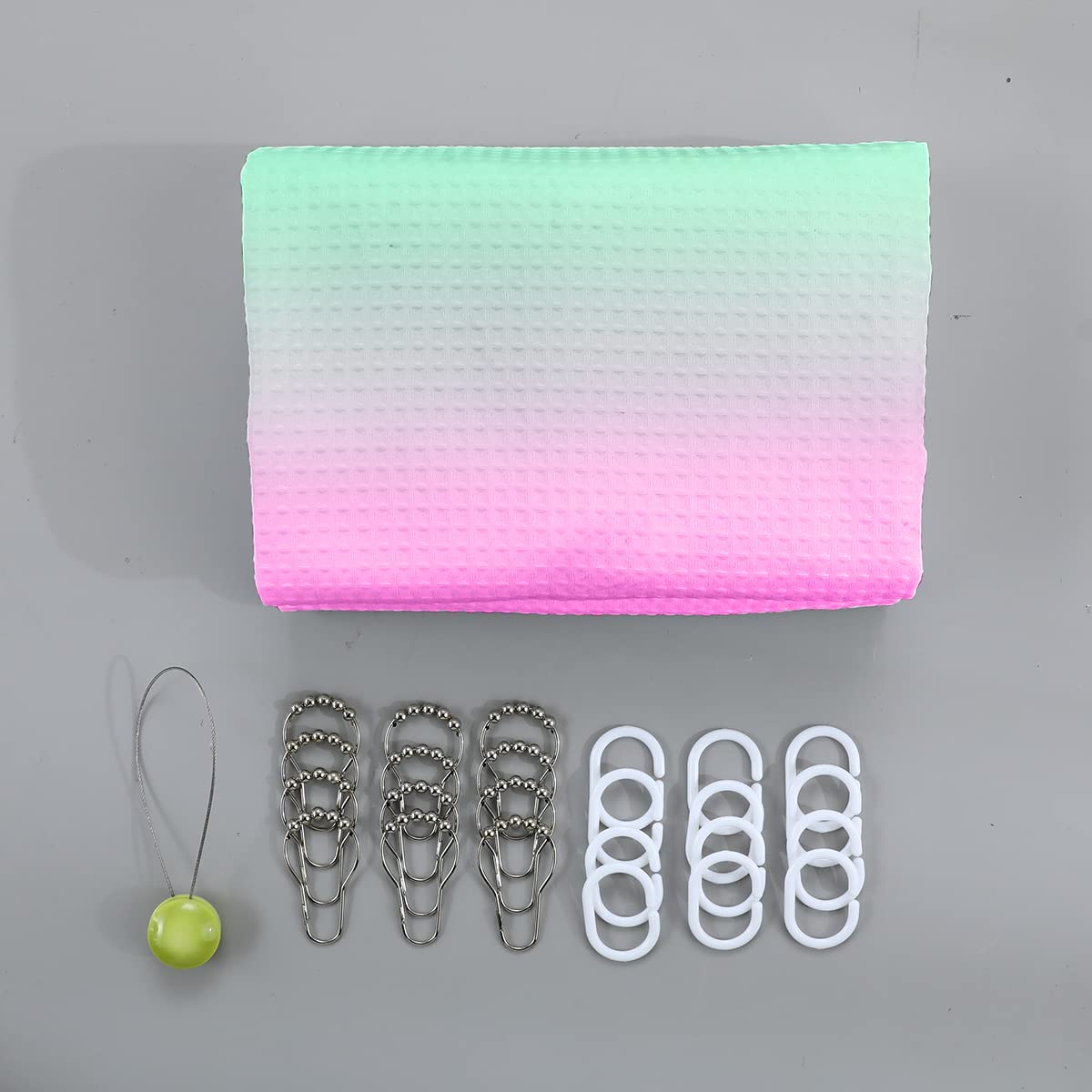 Koogfubear Ombre Gradient Rainbow Shower Curtain - Waterproof Bathroom Decor with 12 Hooks, Machine Washable 72x72 Inches (Pink & Green) - Perfect for Modern Bathrooms, Kids' Rooms & Rainbow-Themed Decor