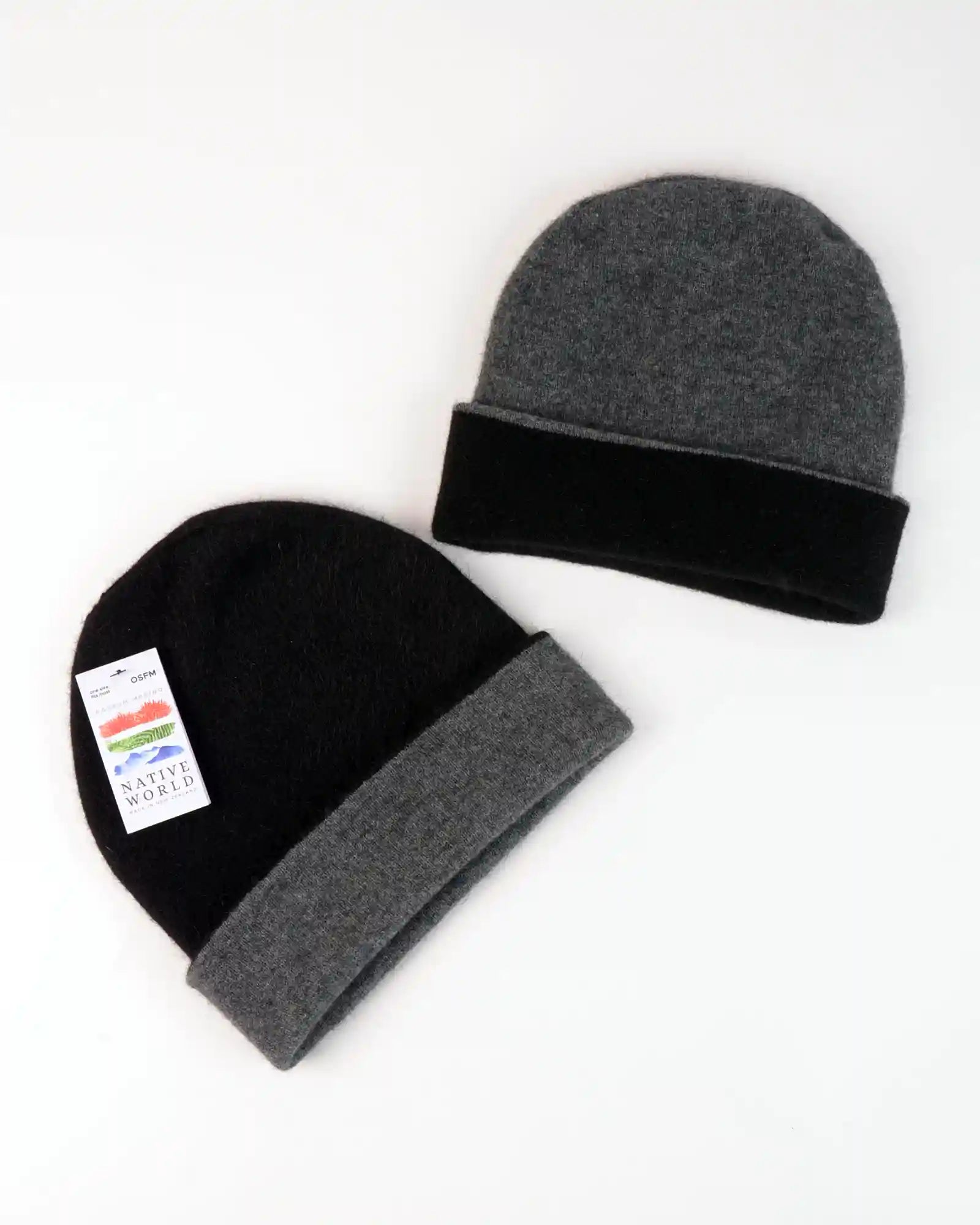 Black & Charcoal Reversible Beanie Hat NX740 - Warm Winter Knit Cap for Men & Women - Perfect for Skiing, Hiking & Outdoor Activities