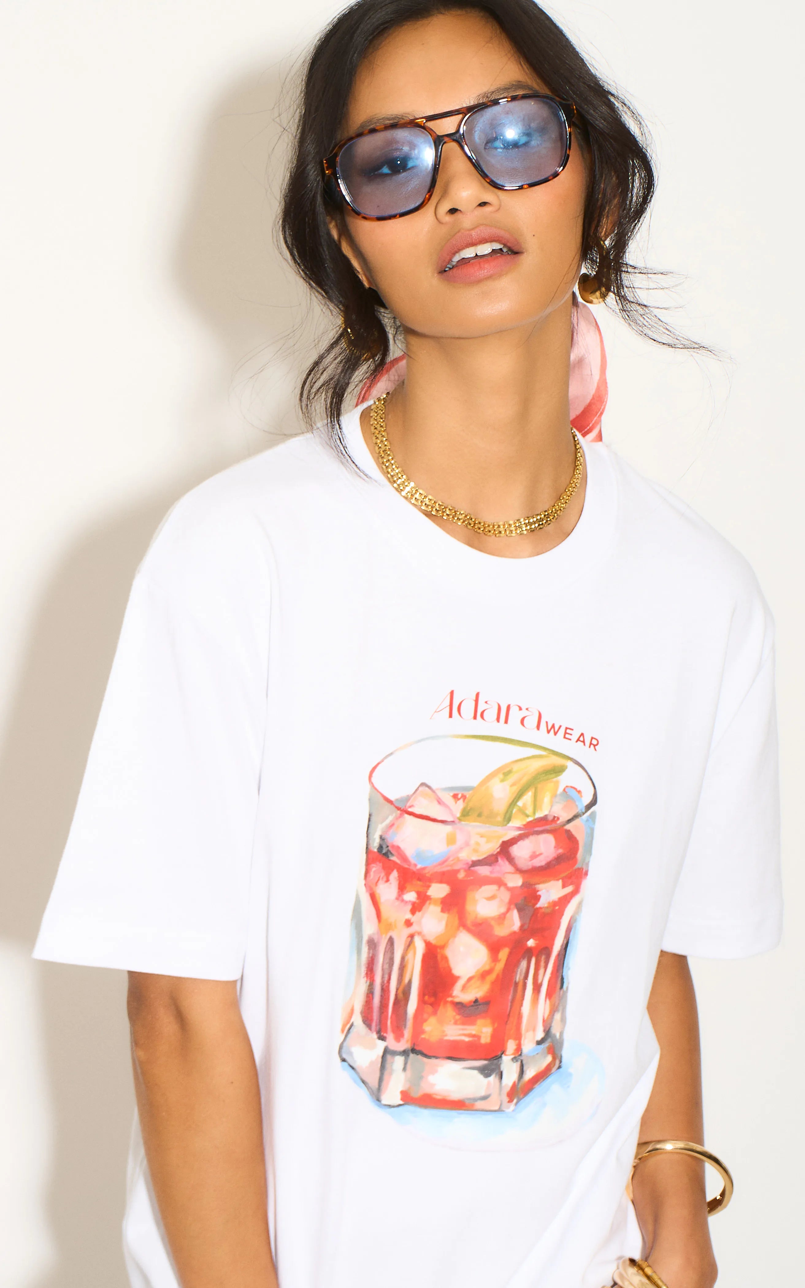 Stylish White Cocktail T-Shirt for Women - Trendy Party & Night Out Essential - Perfect for Clubbing, Date Nights & Social Events