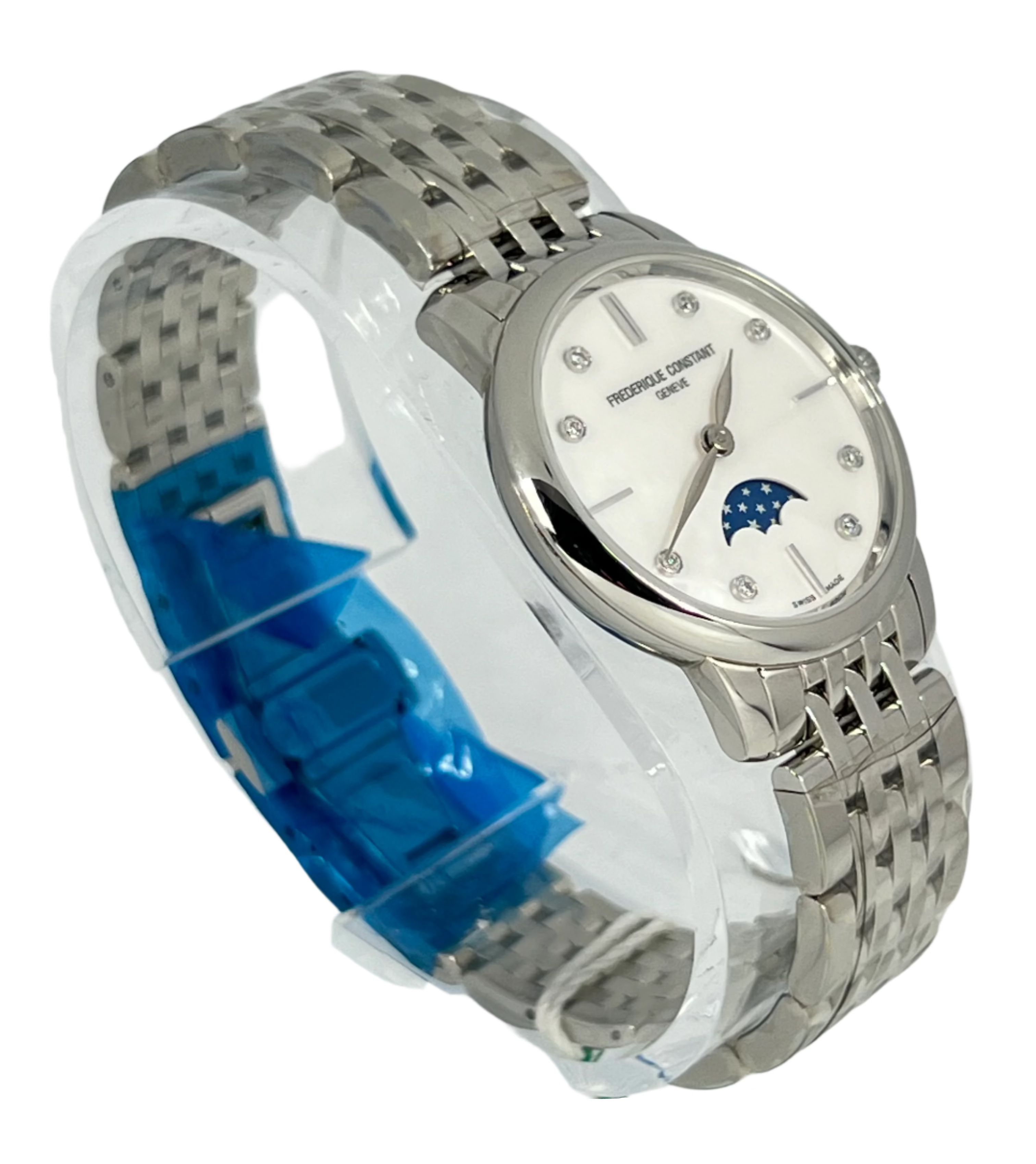 Frederique Constant Slimline Moon Phase Stainless Steel Women's Watch - Elegant Luxury Timepiece for Business, Evening Events & Special Occasions