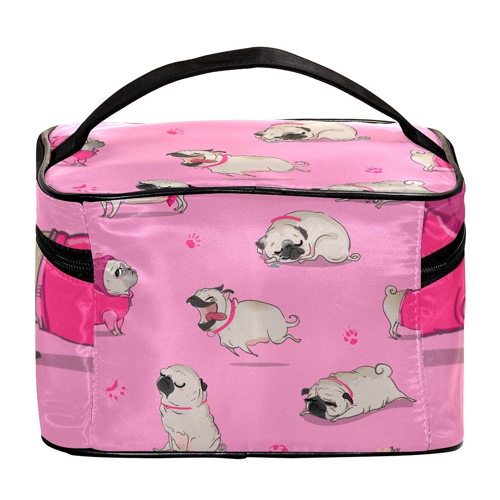 Pug Paw Pink Makeup Bag - Large Cosmetic Travel Case for Women & Girls - Perfect for Travel & Daily Use