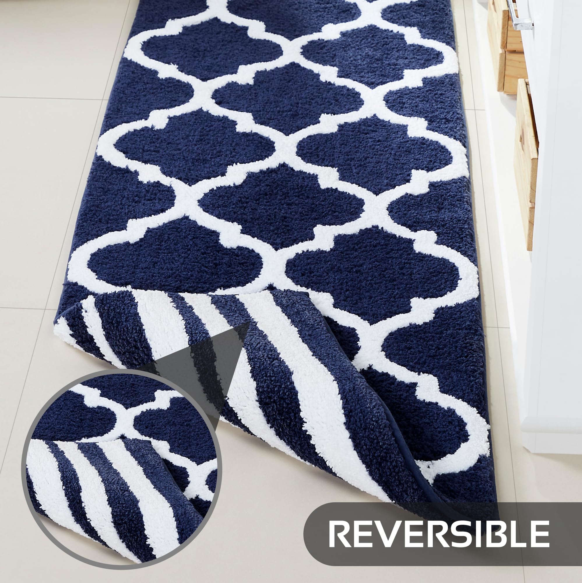 Better Trends Marrakesh Collection - 100% Polyester Reversible Bath Rug & Water Absorbent Doormat - Navy Blue 20