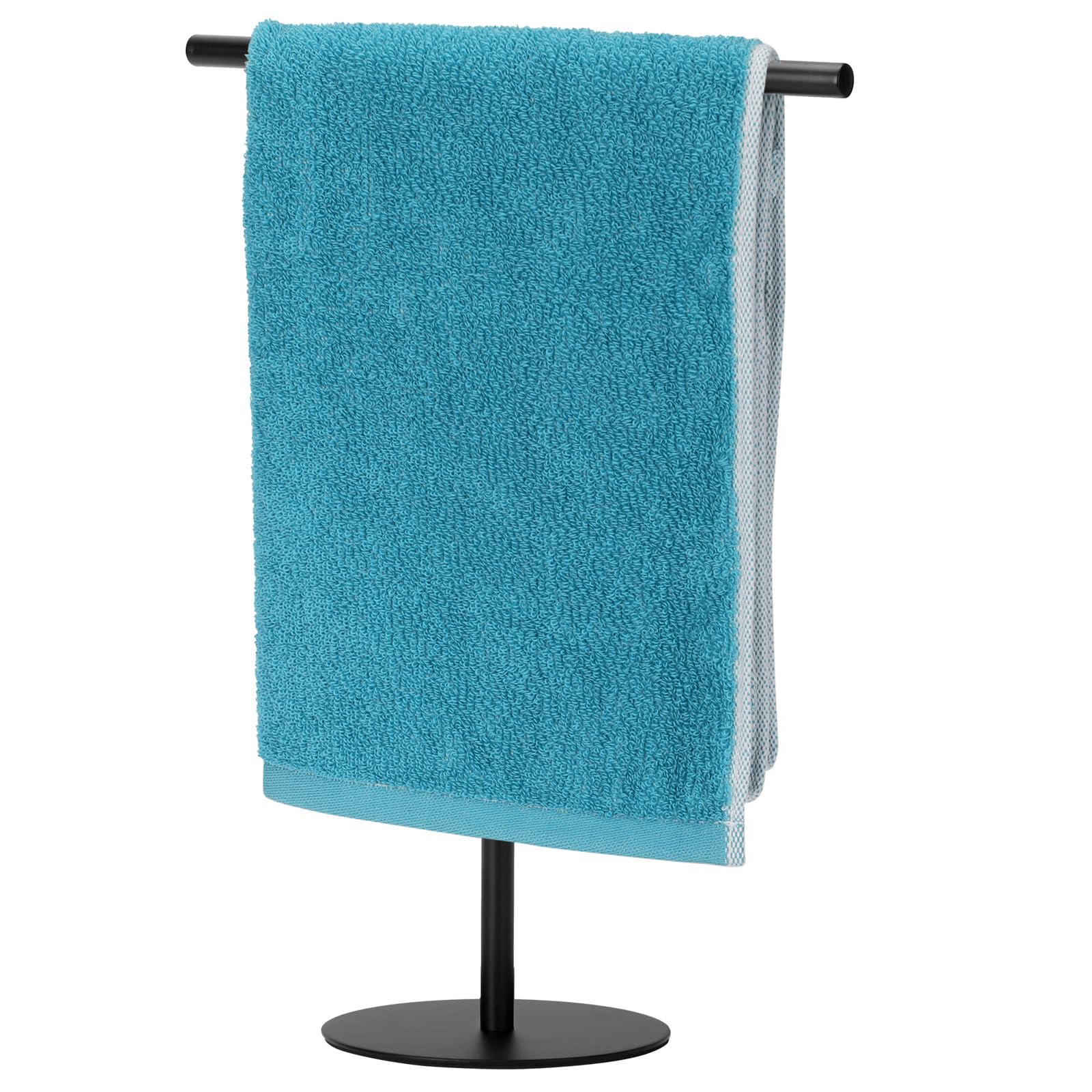 Stainless Steel Black Hand Towel Holder Stand - T-Shape Freestanding Towel Rack for Bathroom & Kitchen Countertop | Matte Black Finish | Perfect for Vanity, Sink Area & Guest Bathroom Organization