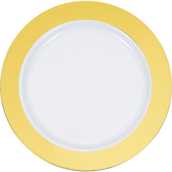 10.25 Inch Gold Rim Plastic Plates - Set of 10, Elegant Disposable Dinner Plates for Parties, Weddings & Special Events - Perfect for Catering, BBQs & Home Entertaining