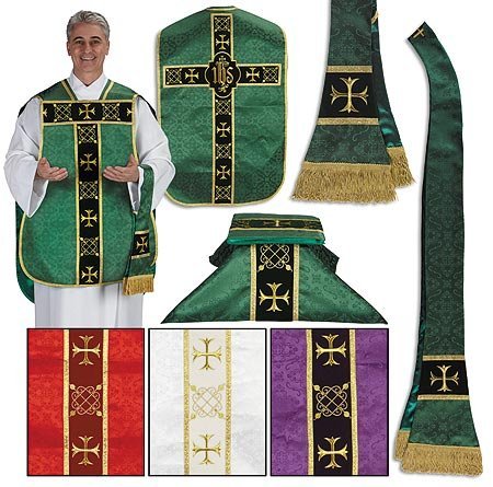 White Roman Chasuble with Matching Accessories - Perfect for Catholic Mass, Church Services & Religious Ceremonies