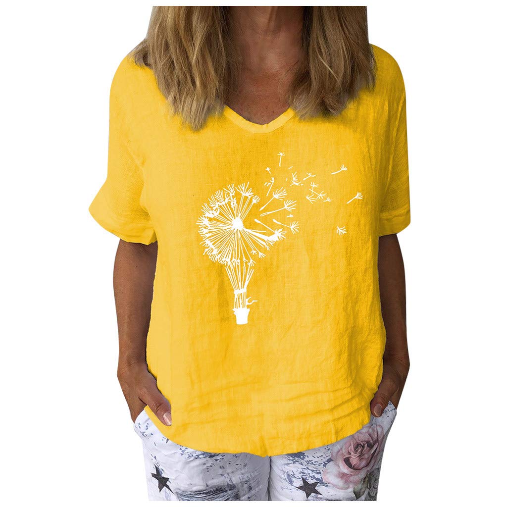 Women's Dandelion Print V-Neck Tee Shirt - Plus Size Workout Tank Top for Casual Summer Wear | Gym, Yoga, Beach & Everyday Outfits