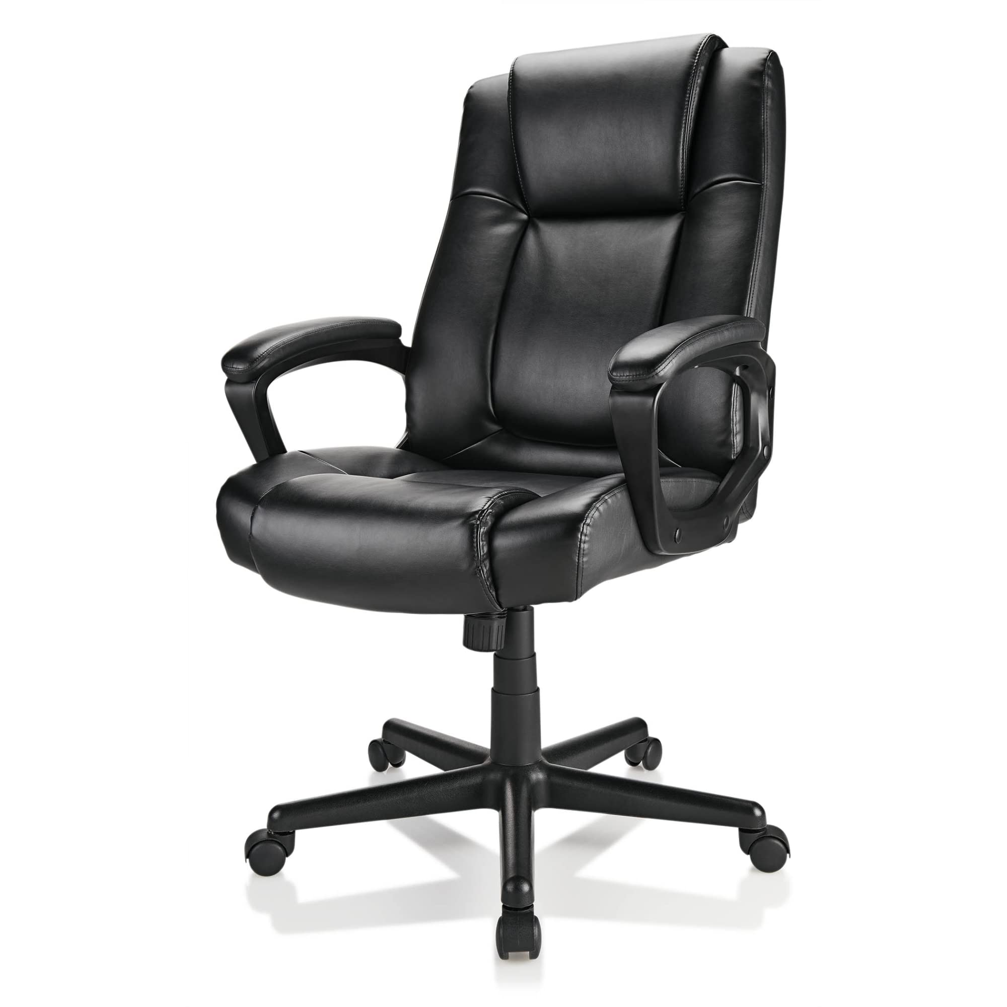 Realspace® Hurston Bonded Leather High-Back Executive Office Chair - Black, Ergonomic Design, BIFMA Certified for Home & Office Workspaces