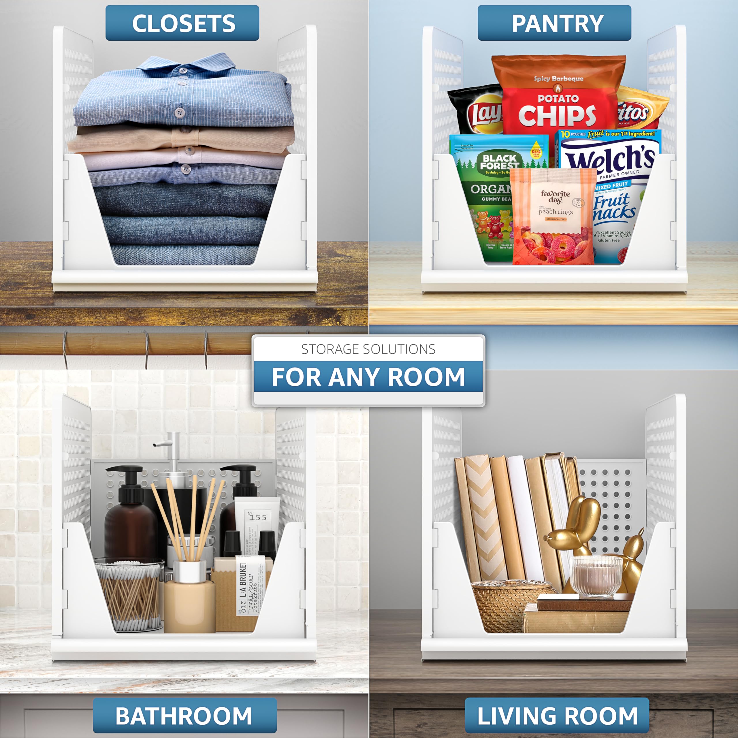 Sorbus Stackable Open Front Shelf Organizer Baskets for Closet, Bathroom, Kitchen & Garage Storage - Plastic Under Shelf Storage Bins for Clothes, Shoes & Household Items - Perfect for Small Space Organization & Decluttering