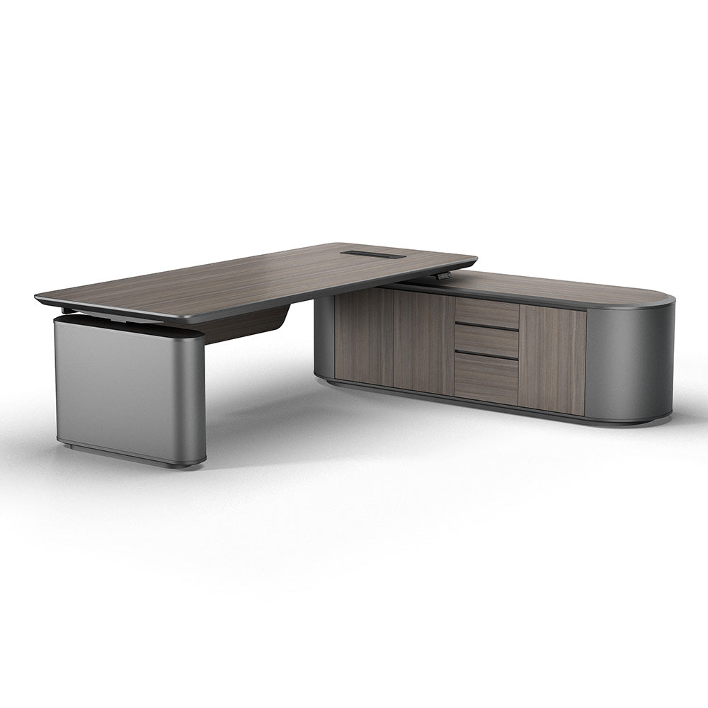 LUCA Electric Height Adjustable Sit Stand Desk 240cm - Hazelnut & Grey Finish, Ergonomic Executive Office Desk with Reversible Return for Home & Workspace