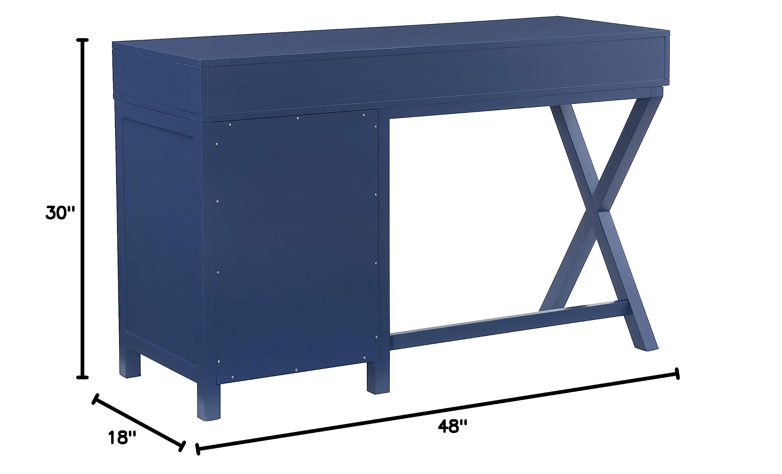 Linon Sadie Navy Blue Modern Classic Side Storage Desk - Stylish Home Office Furniture with Drawers for Organization | Perfect for Small Spaces, Dorm Rooms & Workspaces