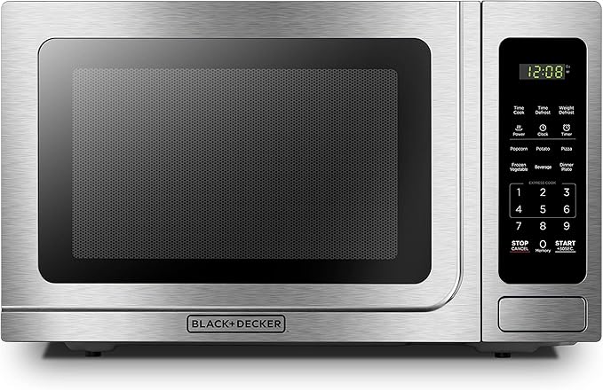 1.4 Cu.ft Stainless Steel Digital Microwave Oven with Turntable - Push Button Door & Child Safety Lock for Kitchen, Dorm, Office - Fast Cooking & Reheating Food