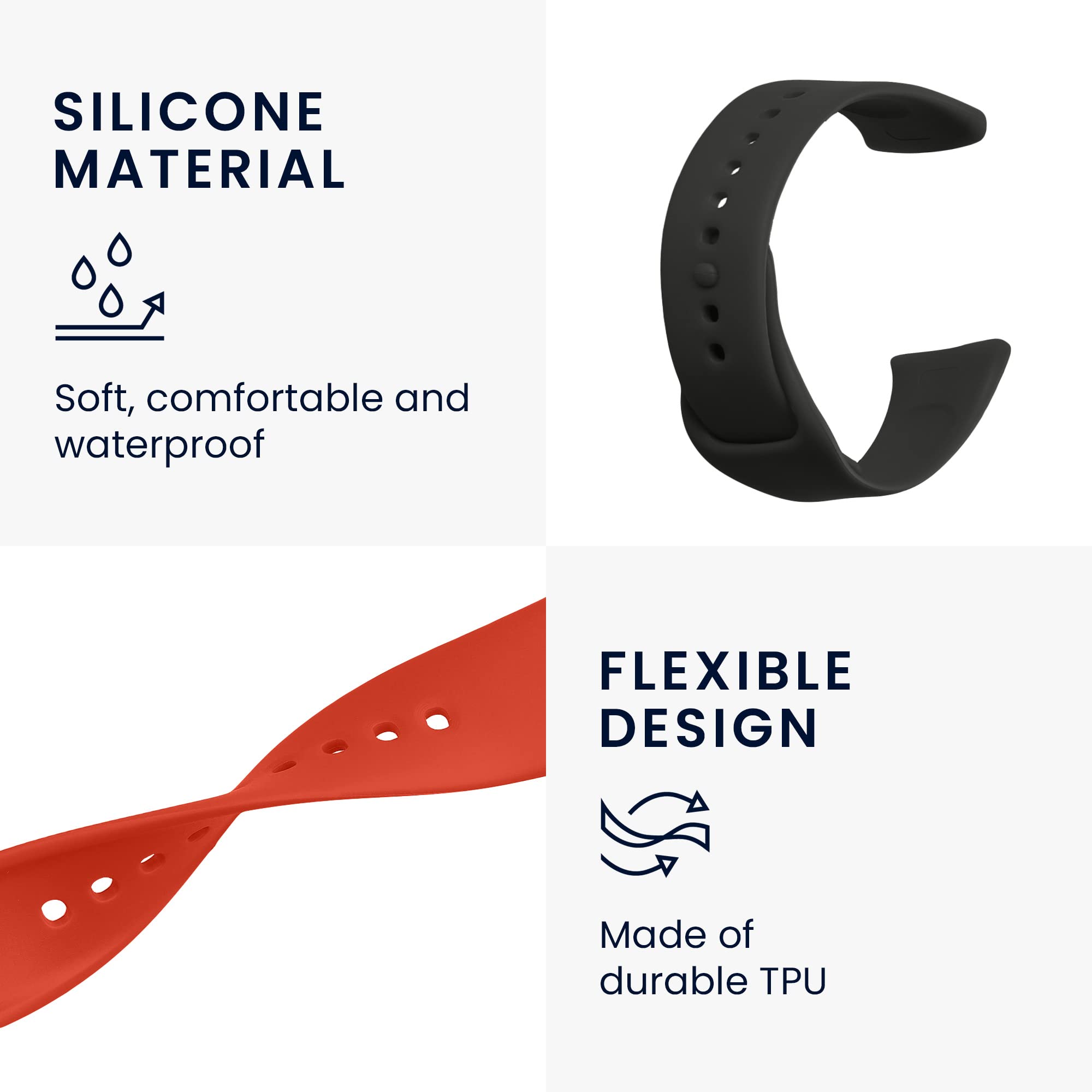 kwmobile Replacement Silicone Watch Straps for Xiaomi Redmi Mi Watch Lite 3 / Redmi Watch 3 - 2-Pack Durable Sport Bands (Black/Dark Blue) for Gym, Running & Everyday Wear