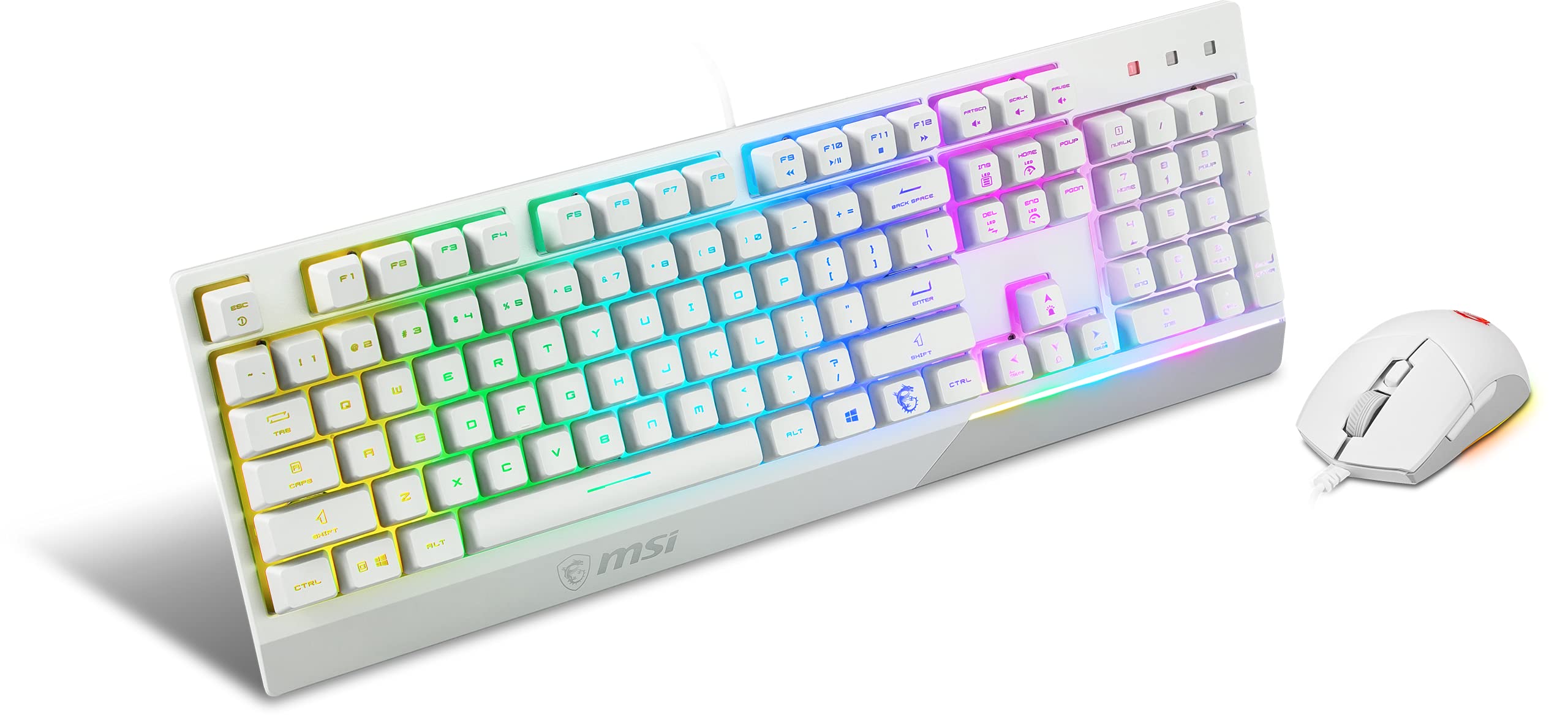 MSI VIGOR GK30 White Gaming Keyboard and Mouse Combo - UK Layout, Mech-Membrane Hybrid Switches, 6-Zone RGB Keyboard, Dual-Zone RGB Mouse, 5000 DPI Optical Sensor | Perfect for PC Gaming, Streaming, and Esports Enthusiasts