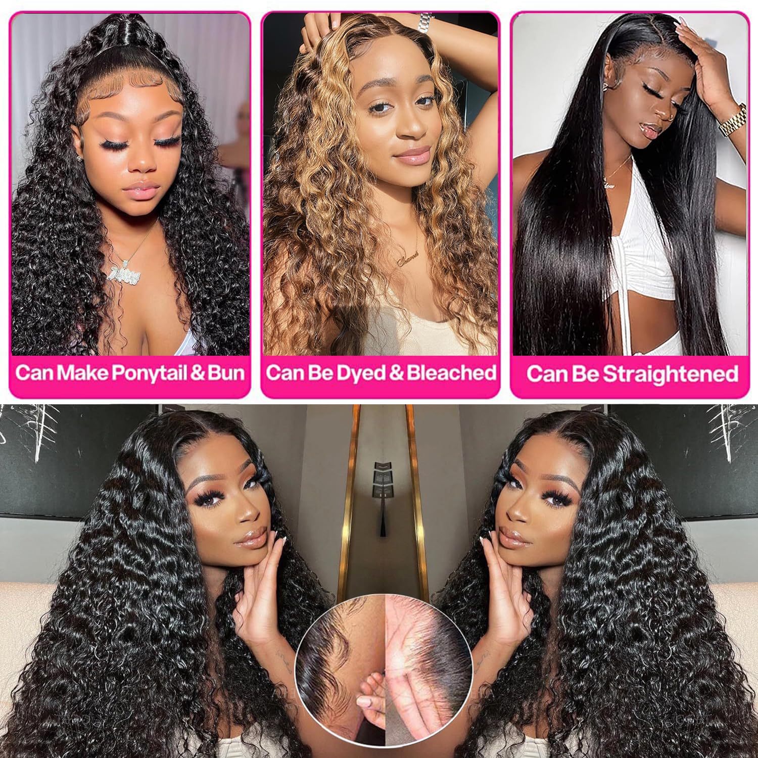 13x6 Deep Wave Lace Front Wigs Human Hair - Pre Plucked Deep Curly HD Lace Frontal Wigs 180% Density - Natural Black Color 28 Inch - Perfect for Daily Wear, Parties & Special Occasions