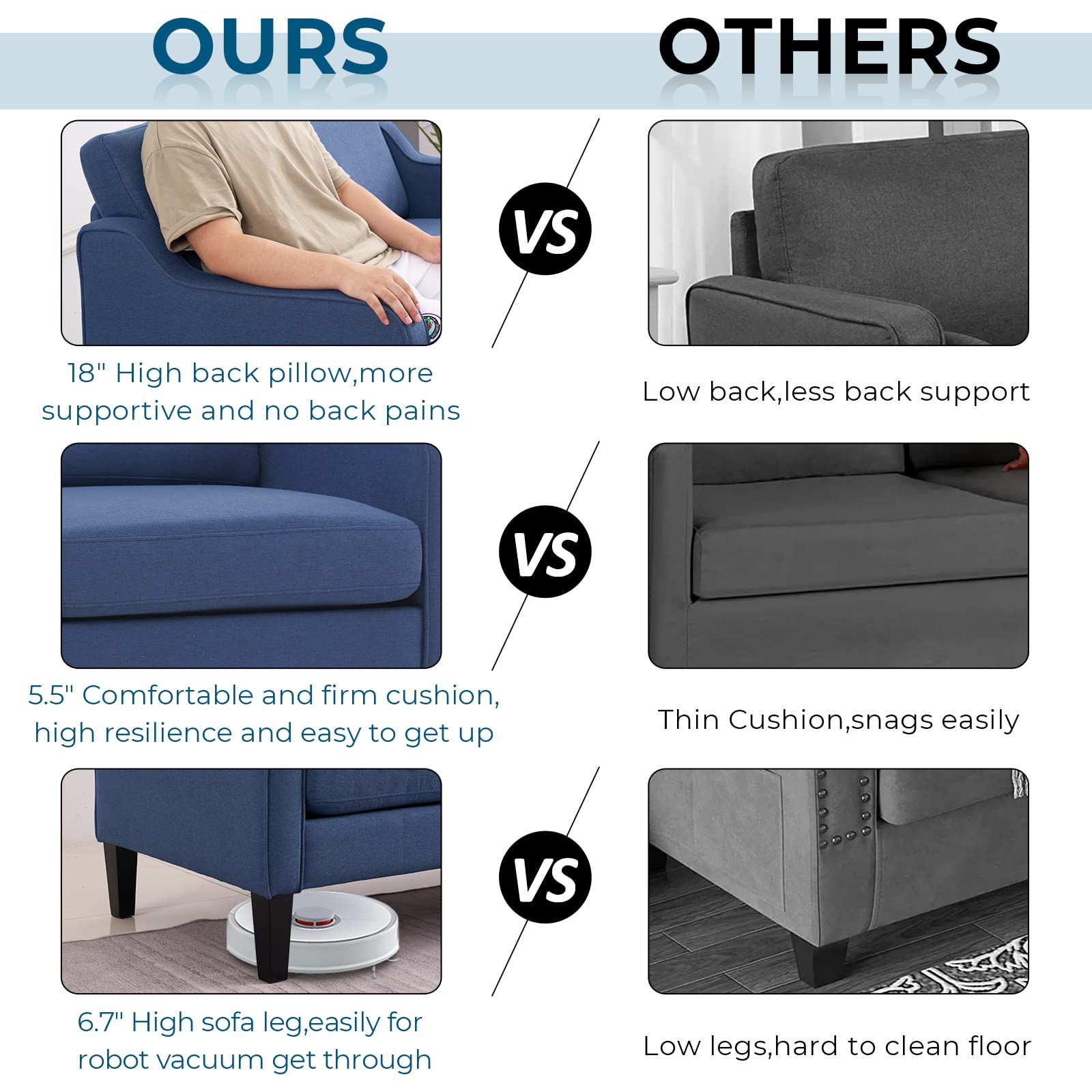VINGLI Mid Century Modern Accent Chair - Navy Blue Upholstered Armchair for Living Room, Bedroom & Small Spaces - Comfy Reading Chair & Lounge Sofa Chair for Relaxing, Studying & Decorating