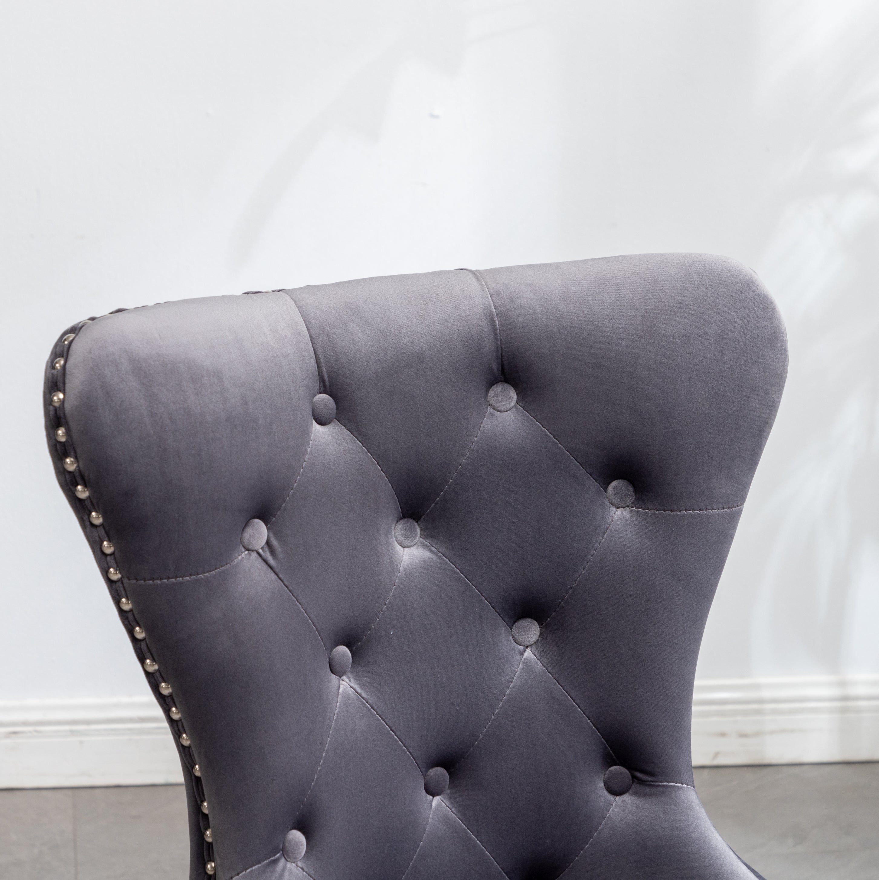 Roundhill Furniture Montura Contemporary Tufted Velvet Accent Chairs with Nailhead Trim - Set of 2 Gray Upholstered Living Room Chairs for Modern Home, Office or Lounge Decor