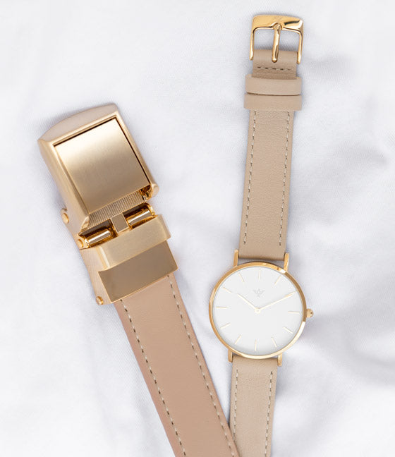 Luxury Champagne Gold Watch & Leather Belt Set for Men - Elegant Dress Accessories for Weddings, Business & Formal Events
