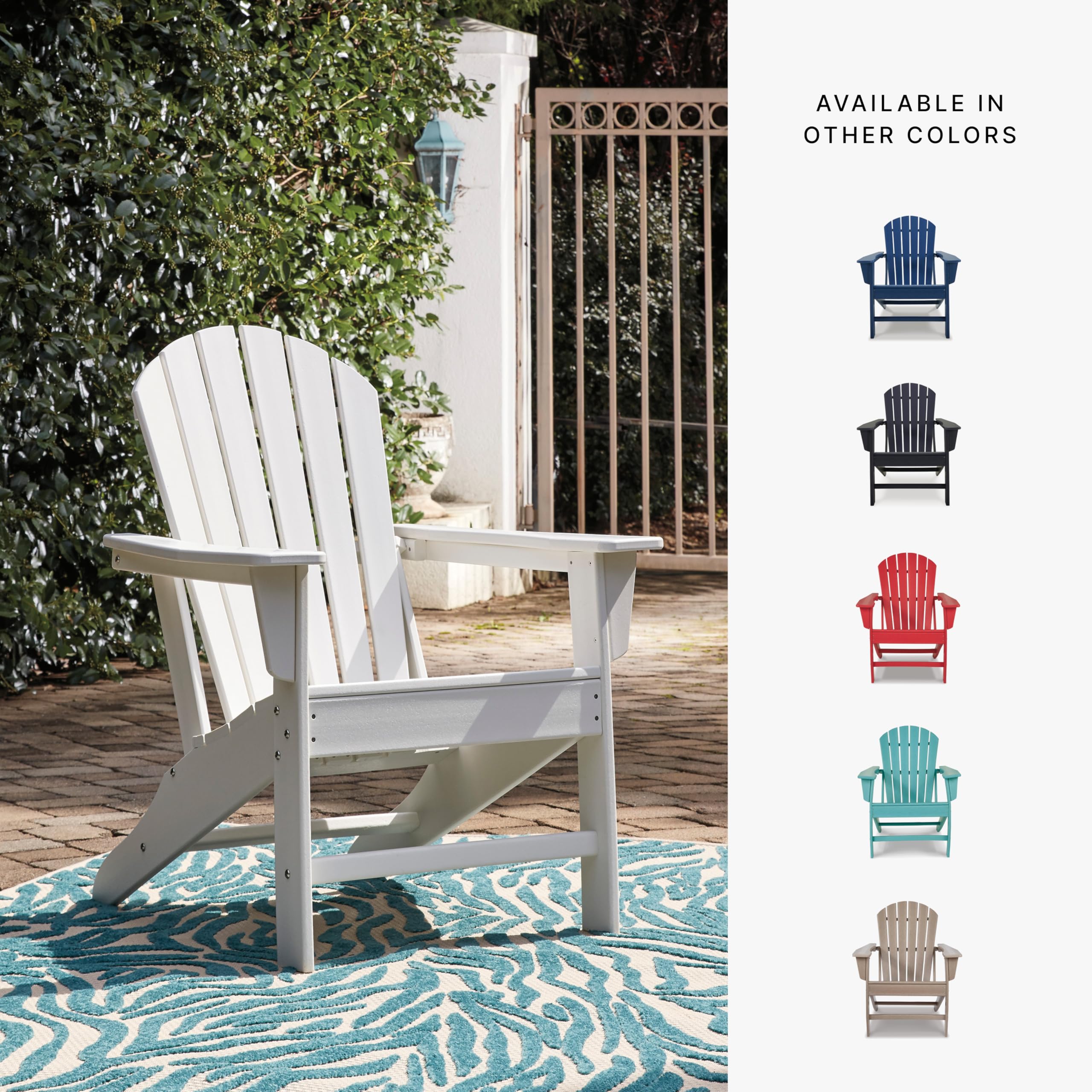 Signature Design by Ashley Sundown Treasure Outdoor Patio HDPE Weather Resistant Adirondack Chair in White - Perfect for Backyard, Garden, Poolside & Beach Relaxation