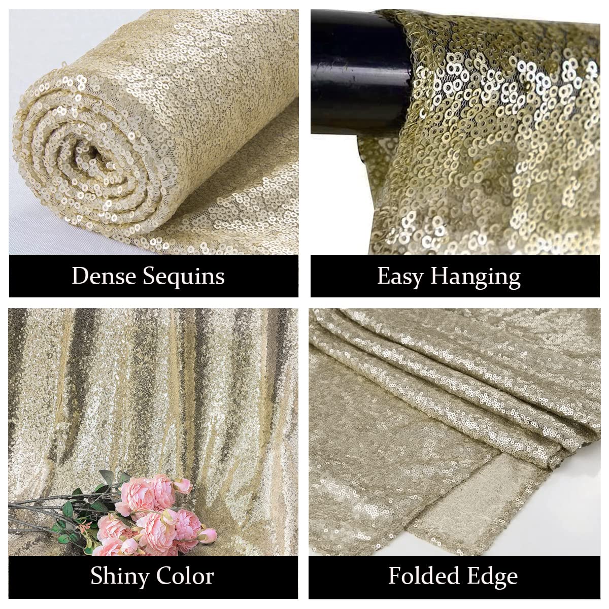 Sparkly Champagne Sequin Backdrop 2x8FT for Party & Birthday Photography