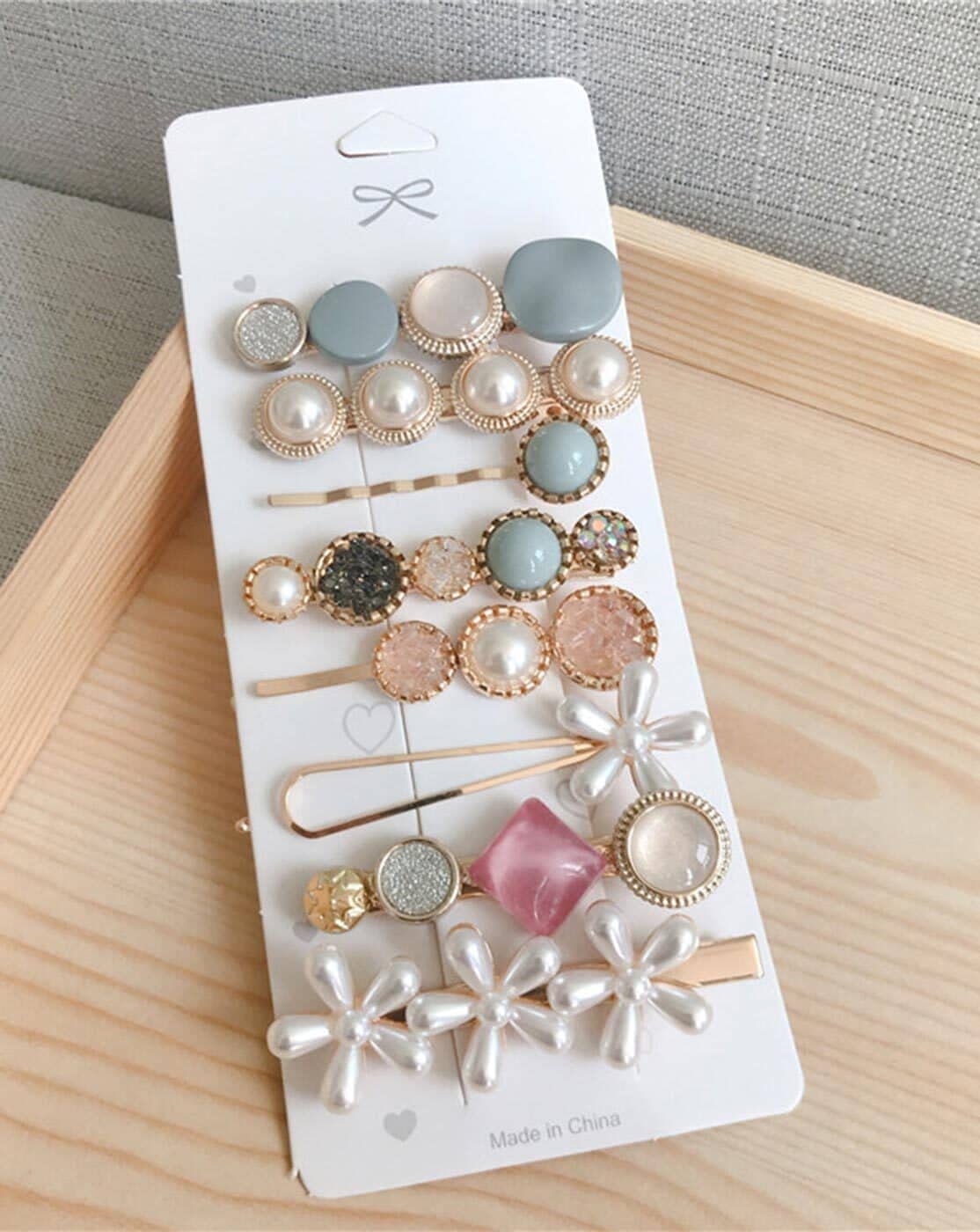 ANNACREATIONS Korean Style Pearl Metal Hair Clips - Rhinestone & Plastic Pearl Barrettes, Flower Lock Hair Pins for Women & Girls (12-Pack) - Perfect for Weddings, Parties & Everyday Styling