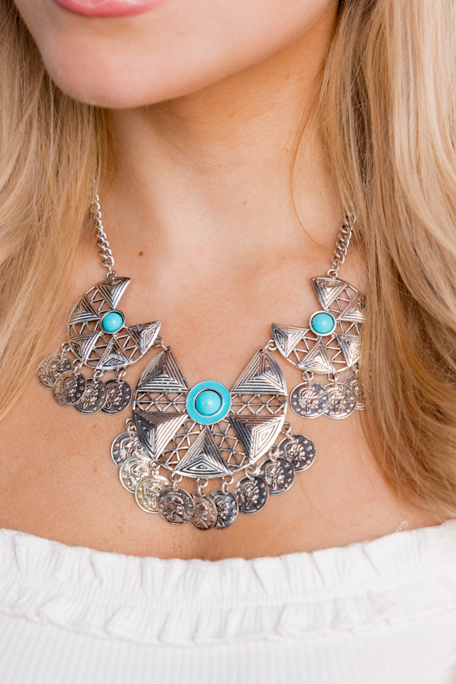 Silver Turquoise Statement Necklace for Women | Handmade Boho Jewelry | Perfect for Weddings, Parties & Special Occasions | Final Sale