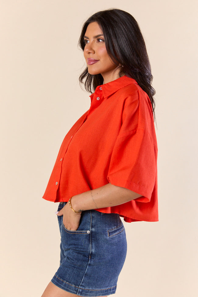 Stylish Red Orange Cropped Woven Top for Women - Perfect for Casual Outings & Summer Vacations