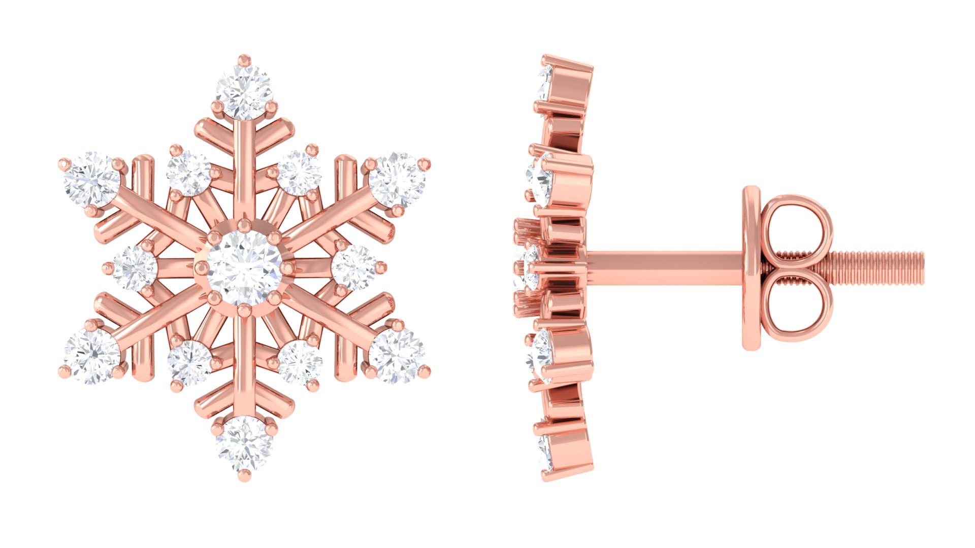 0.50 CT Diamond Stud Earrings for Women - 14K Solid Gold Snowflake Design Earrings - Perfect for Christmas Gifts, Anniversary & Special Occasions