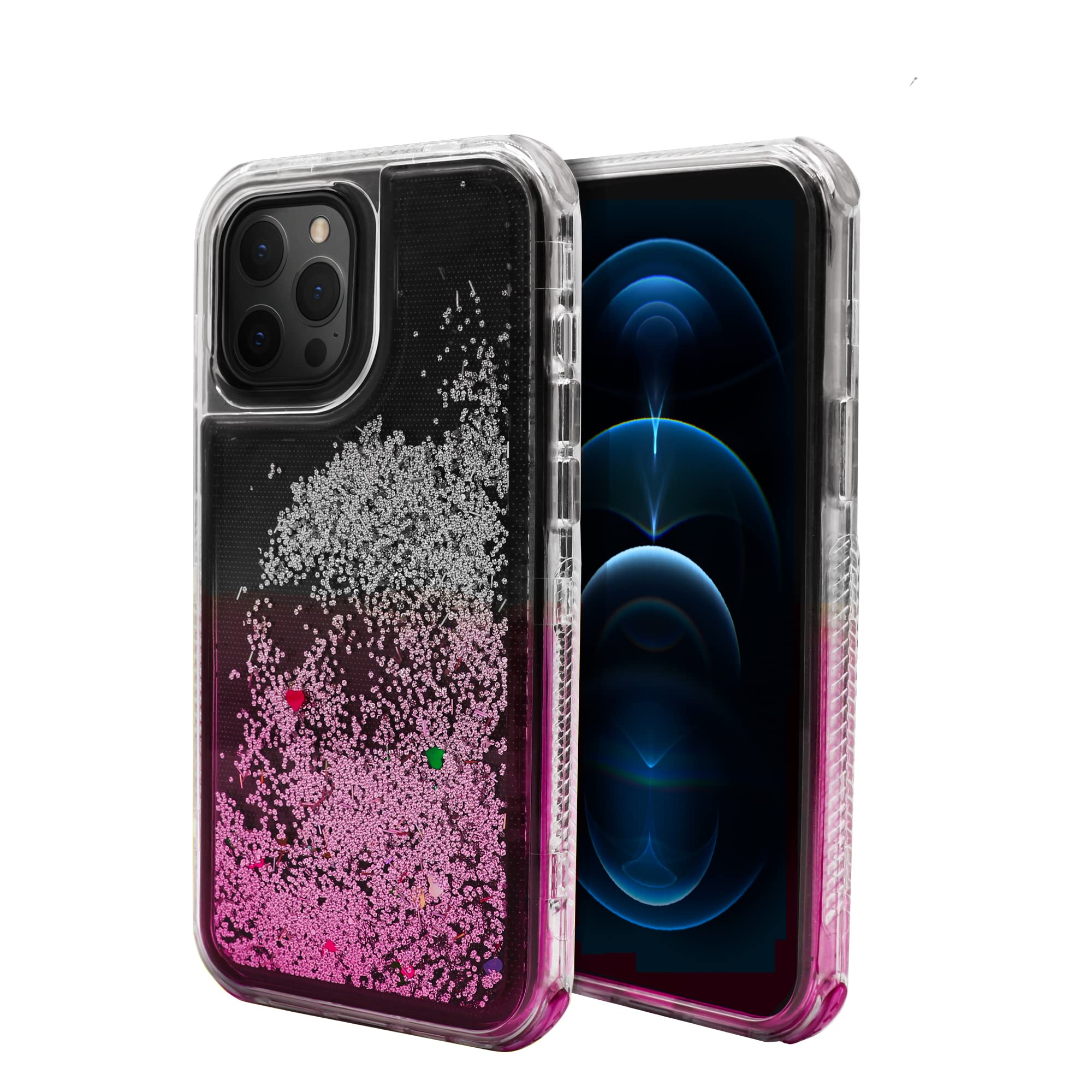 Shockproof iPhone 12 Pro Max Case - Cute 2-Tone Glitter Sand Cover with Full Body Protection, Anti-Scratch & Stylish Design for Apple iPhone 12 Pro Max (Black & Pink) - Perfect for Everyday Use, Travel & Gift Giving