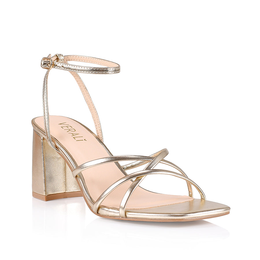 Nakita Women's Block Heel Sandals - Comfortable Metallic Champagne Open Toe Shoes for Wedding, Party & Summer Outfits