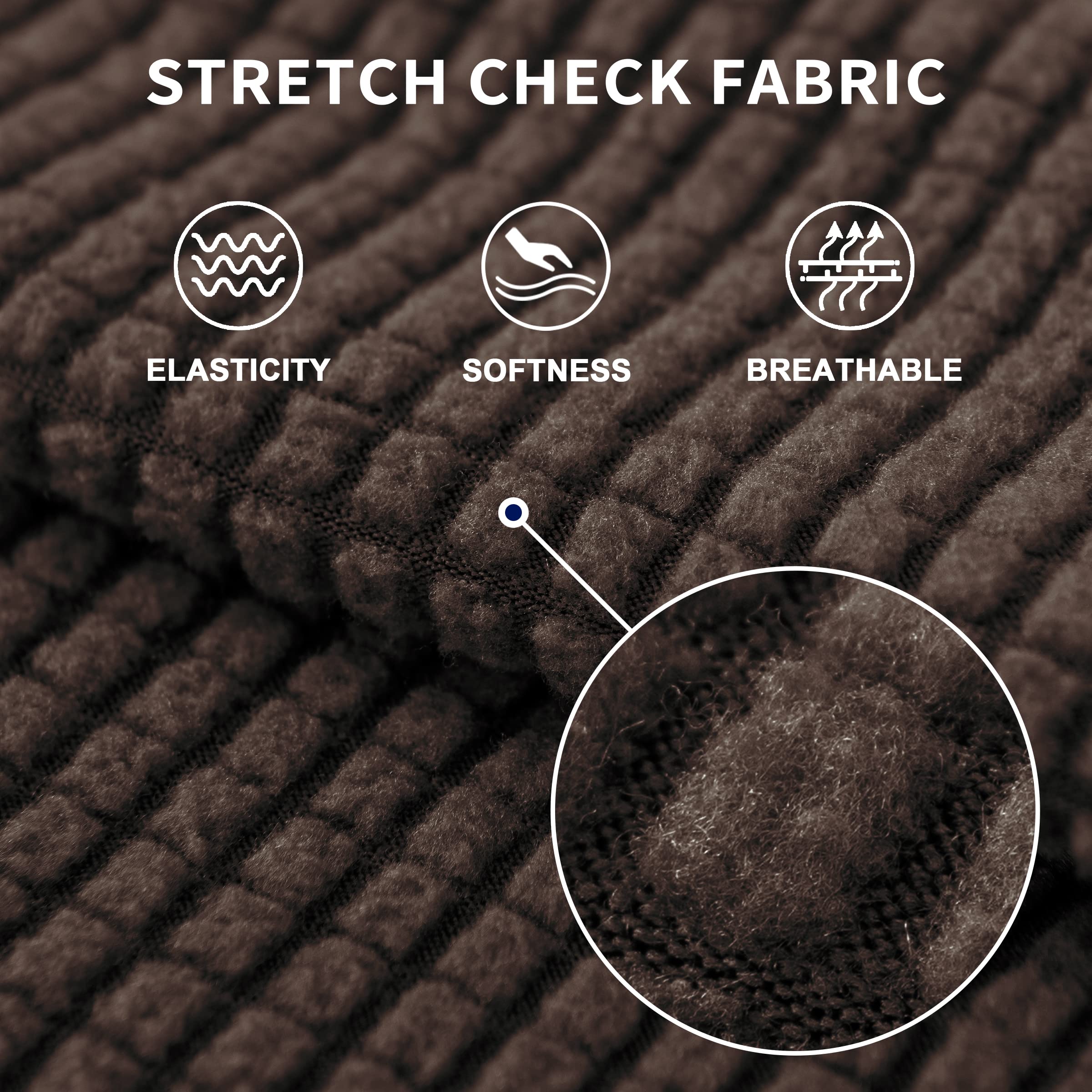 SUBRTEX Stretch Sofa Slipcover - 2 Piece Washable Jacquard Fabric Couch Cover for 3 Seater Sofa, Soft Furniture Protector with Small Check Pattern (Chocolate) | Perfect for Living Room, Family Room & Home Decor