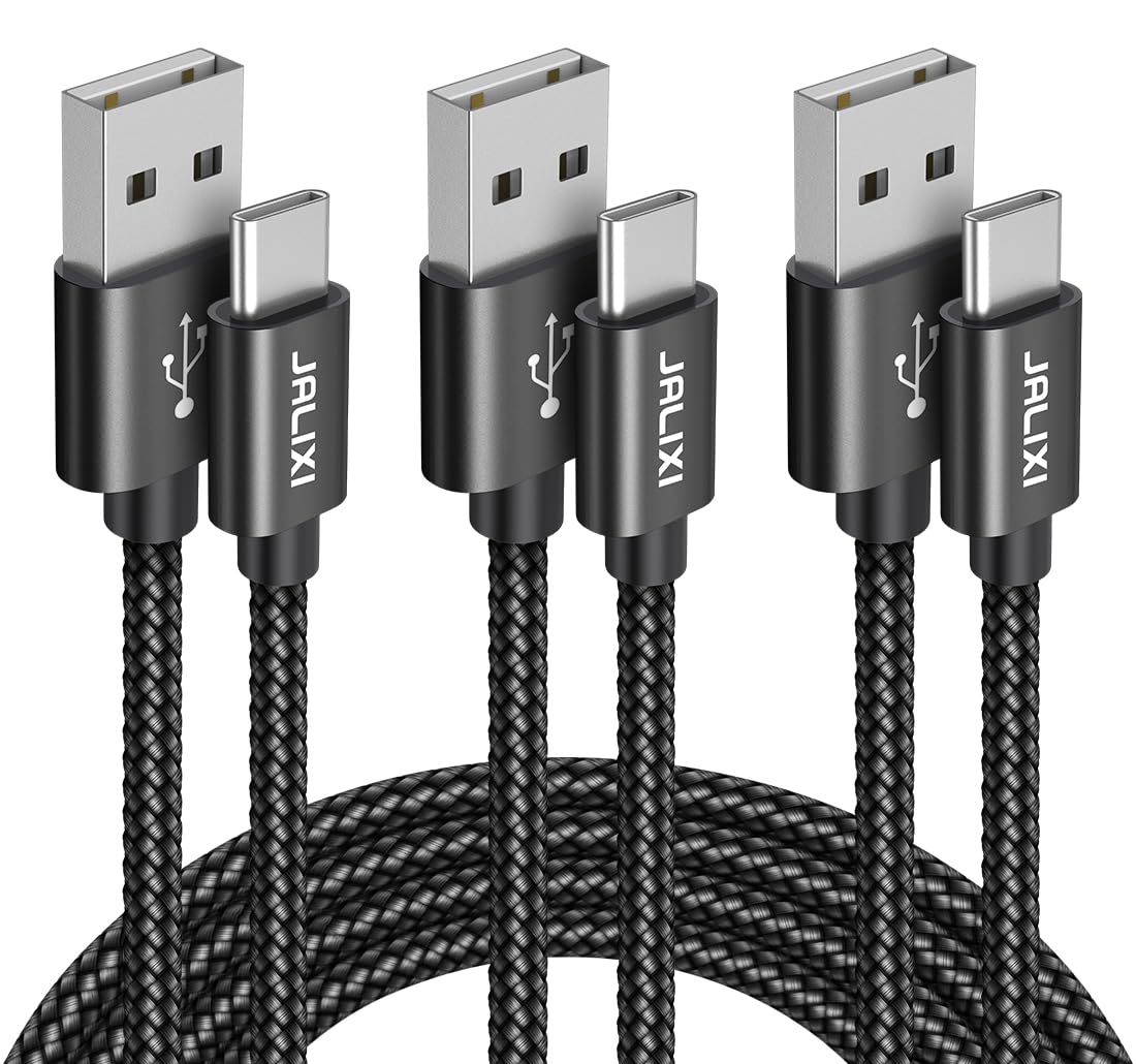 JALIXI 3-Pack USB C Cable Set (3M+1M+0.3M) - Fast Charging Nylon Braided USB to Type C Cable for Samsung Galaxy S25/S24/A55/A16/A15, Google Pixel - Perfect for Home, Office & Travel Charging Needs