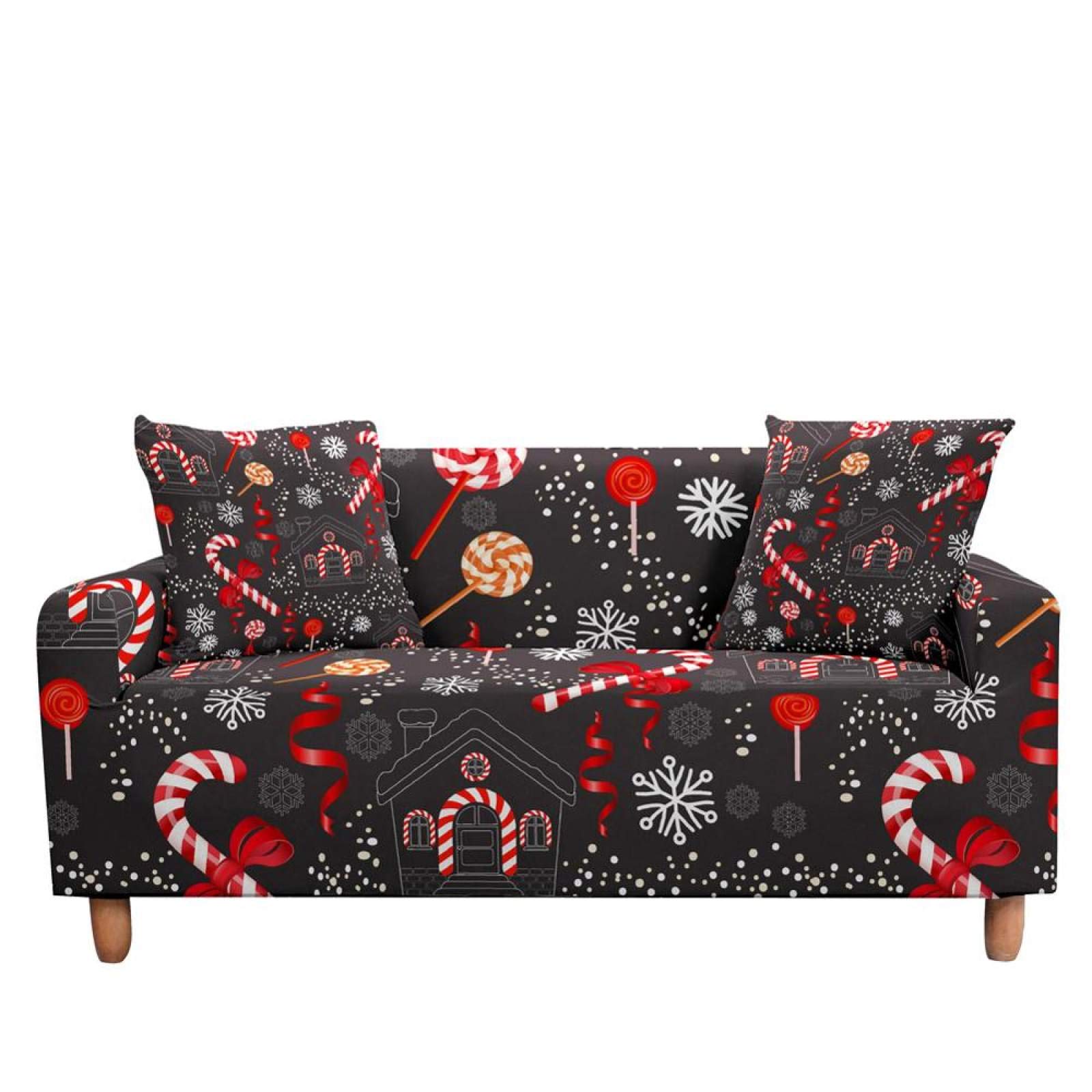 LucklyingBao Christmas Candy Wands Stretch Sofa Covers - Elastic Fabric Slipcover for Sectional & L-Shaped Couches (1 Seater 90-140cm) - Living Room Furniture Protector for Holiday Decor & Daily Use