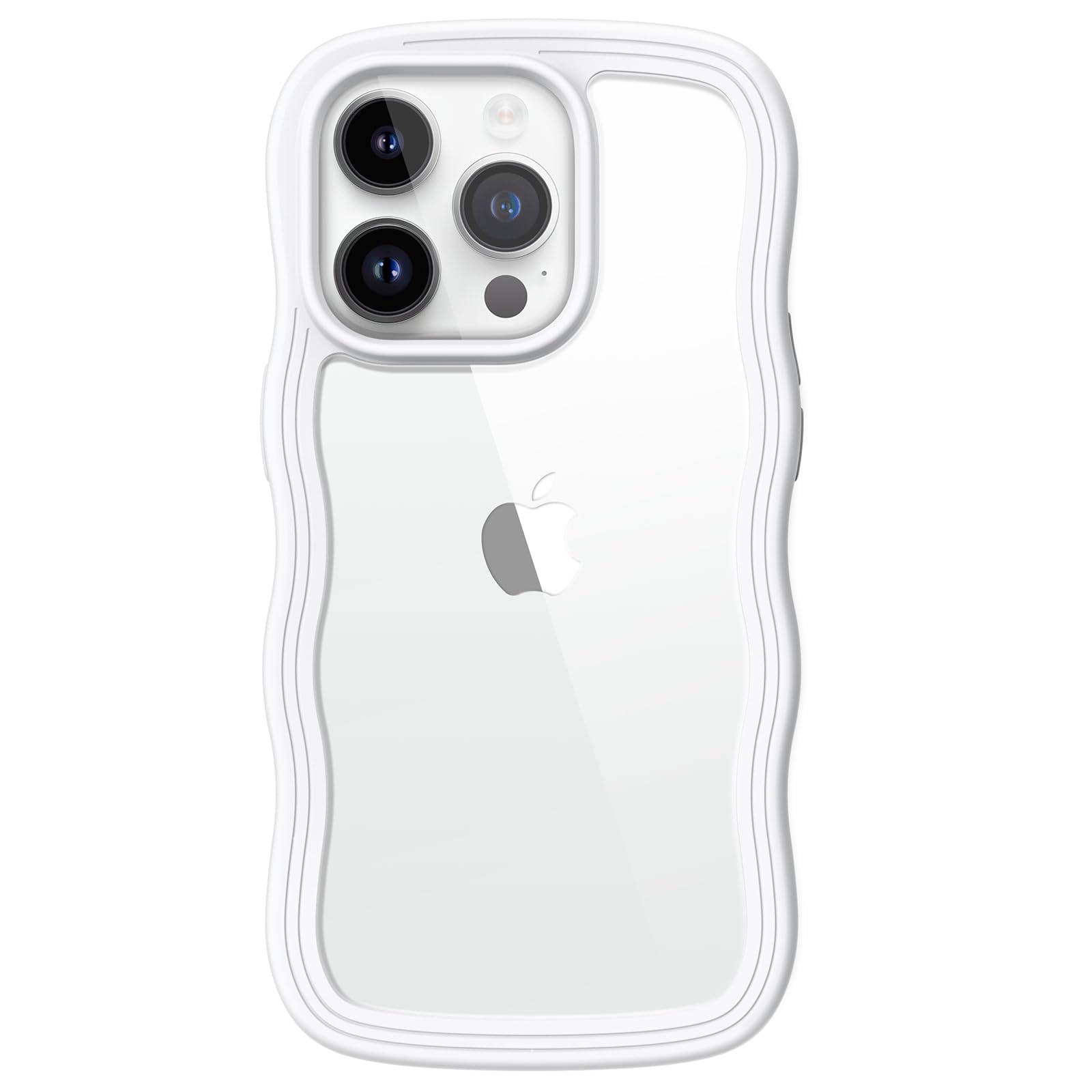 JETech Cute Wave Frame iPhone 14 Pro Case 6.1 Inch - Shockproof Clear Hard PC Phone Cover for Women Girls - Perfect for Everyday Use, Work & School (White)