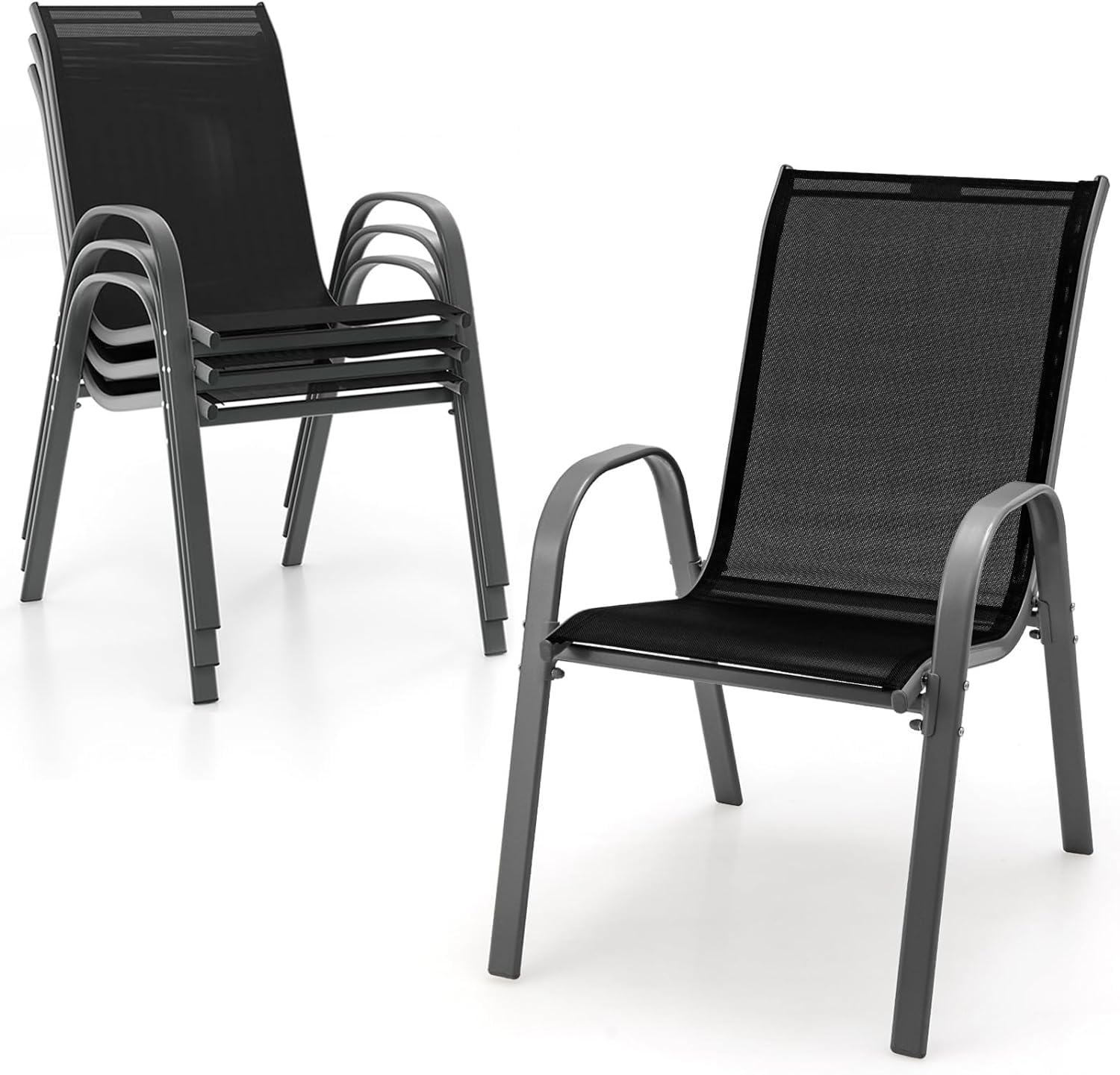 AFSTAR 4-Piece Stackable Patio Chairs Set with Armrests & Breathable Fabric - Outdoor Dining Chairs for Backyard, Poolside, Garden & Patio Furniture - Perfect for Relaxing, Entertaining & Outdoor Dining