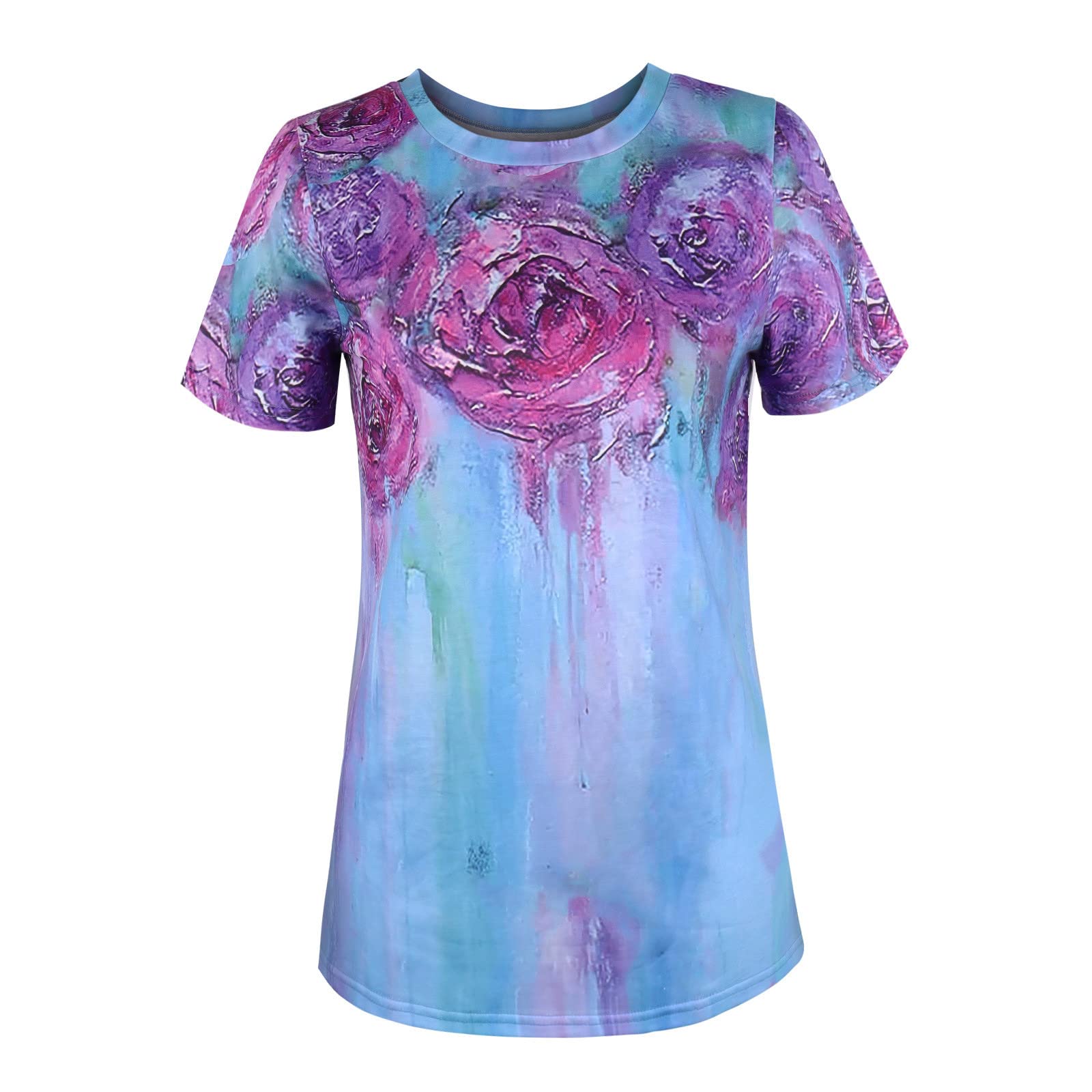 Women's Short Sleeve Graphic Crewneck T-Shirt - Butterfly Floral Printed Casual Summer Tee for Everyday Wear, Outings & Vacation