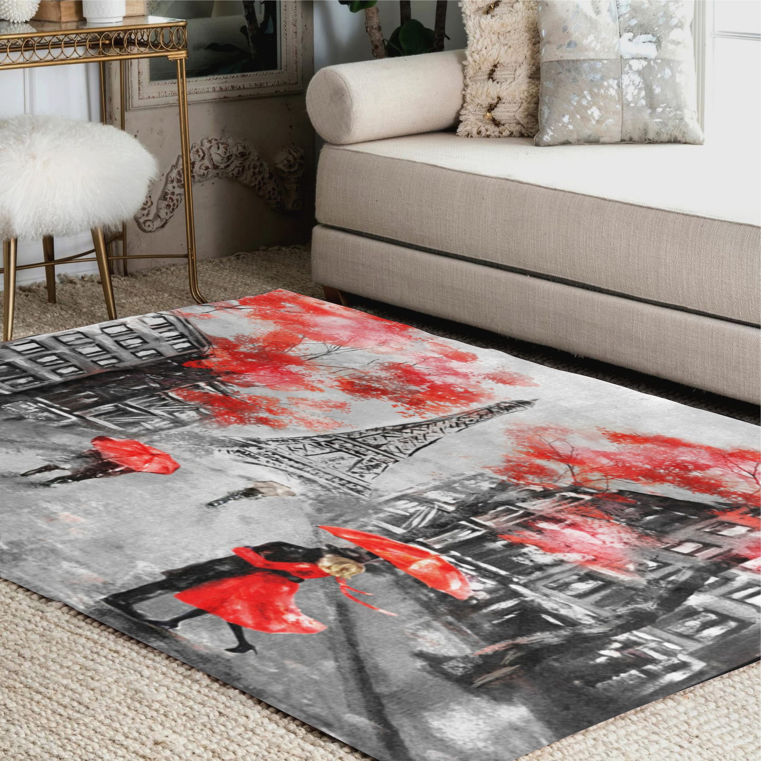 ALAZA France Paris Eiffel Tower Valentine's Day Area Rug - 5'3