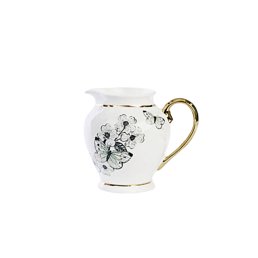 Ms Etoile Mini Butterfly Flower Jug with Gold Handle - Elegant Tea Pot for Afternoon Tea, Home Decor & Gift Idea