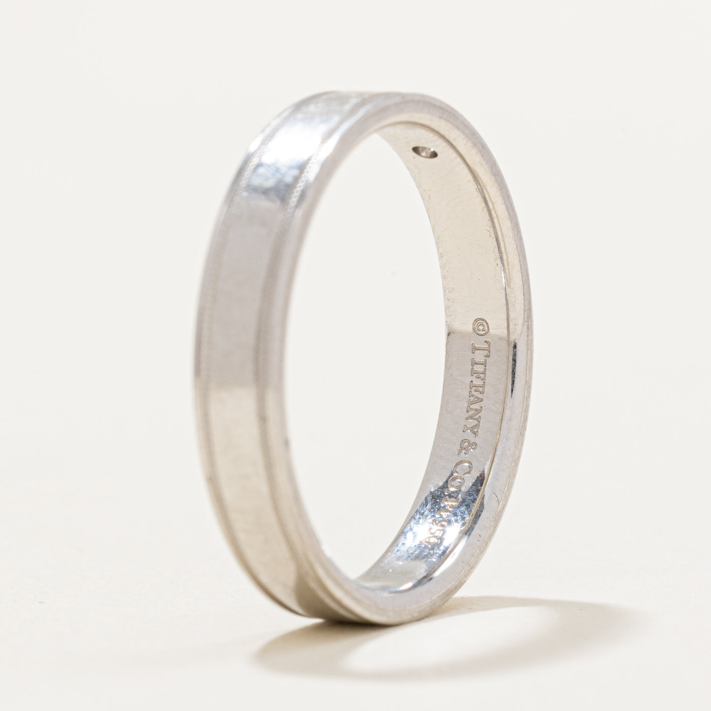 Tiffany & Co Double Milgrain Essential Band Ring – 0.01ct Diamond Ring in Size 8.75 – Elegant Wedding Band, Anniversary Gift, or Everyday Jewelry for Women