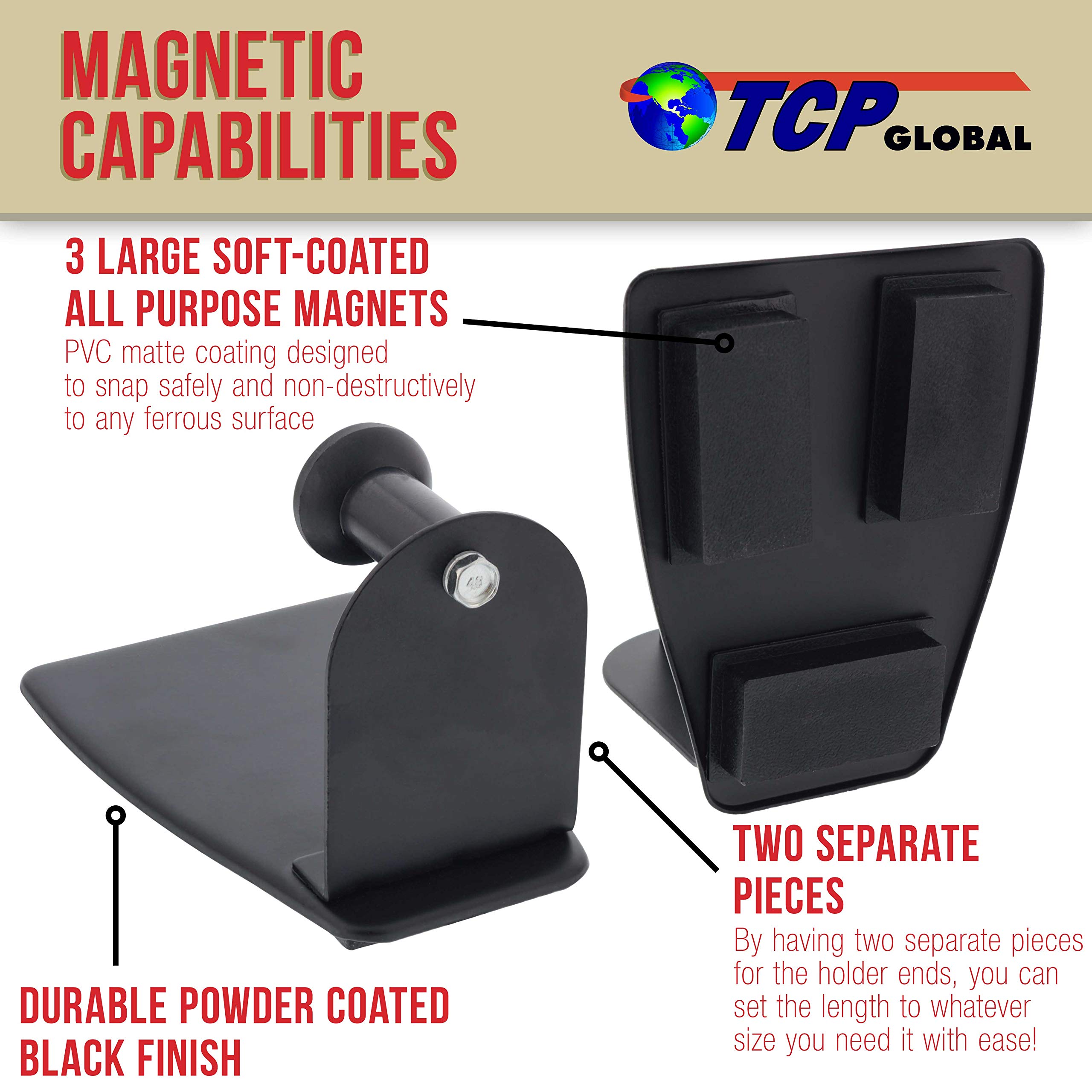 TCP Global Magnetic Paper Towel Holder - Heavy Duty Steel Roll Holder for Kitchen, Garage & Workshop - Securely Mounts on Tool Boxes, Fridges, BBQs - Ideal for Paper Towels, Shop Wipes & Tissues (Perfect for Cooking, Cleaning & DIY Projects)